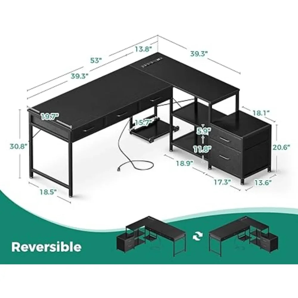 L-Shaped Office Desk with Drawers