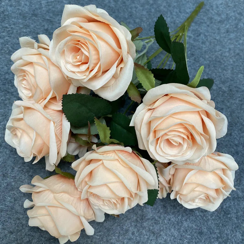 9-Head Artificial Rose Bouquet Decor