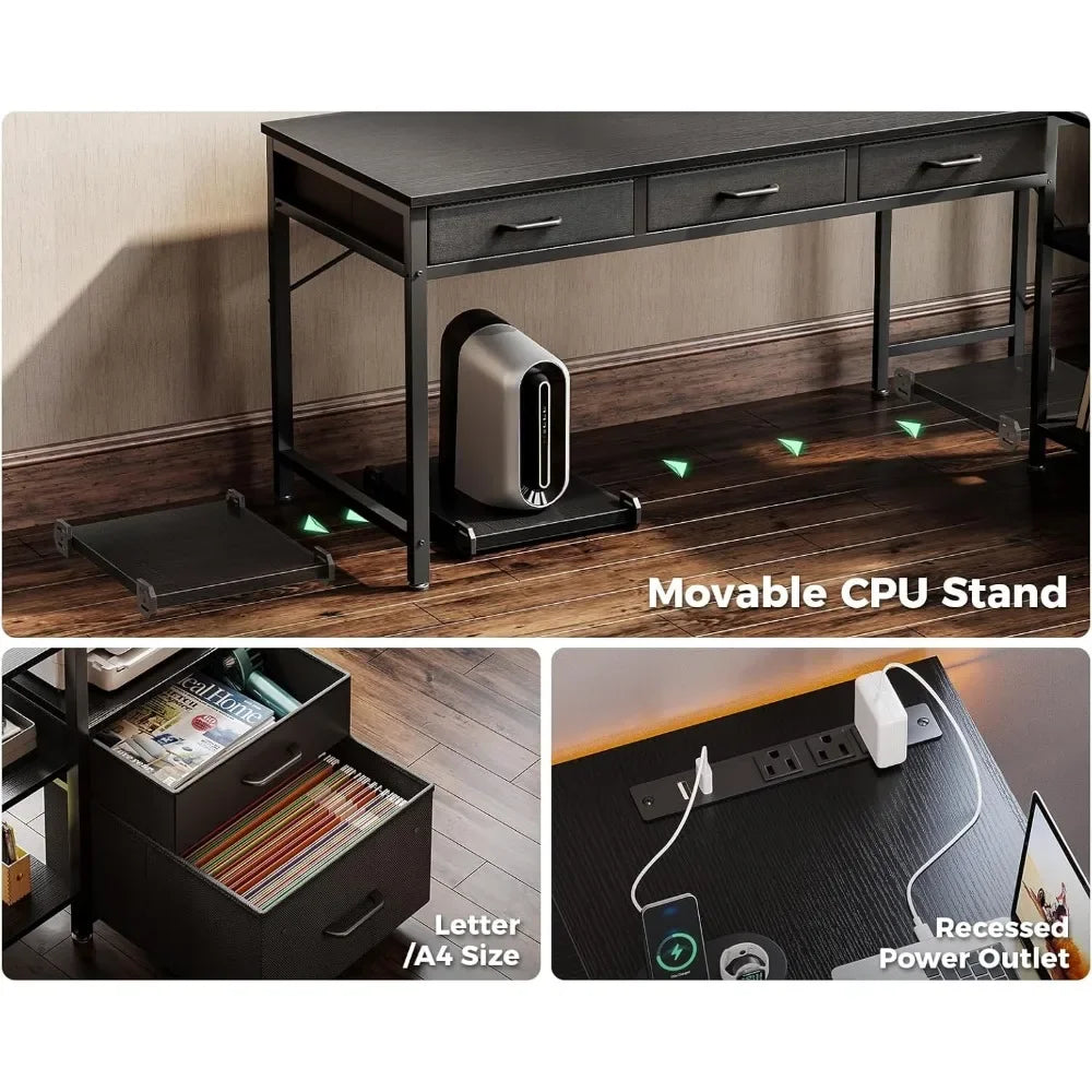 L-Shaped Office Desk with Drawers