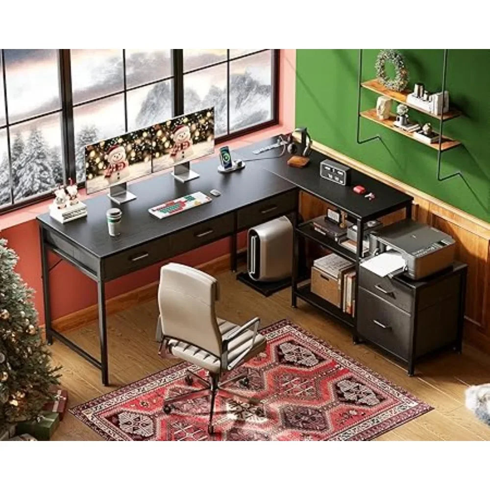 L-Shaped Office Desk with Drawers