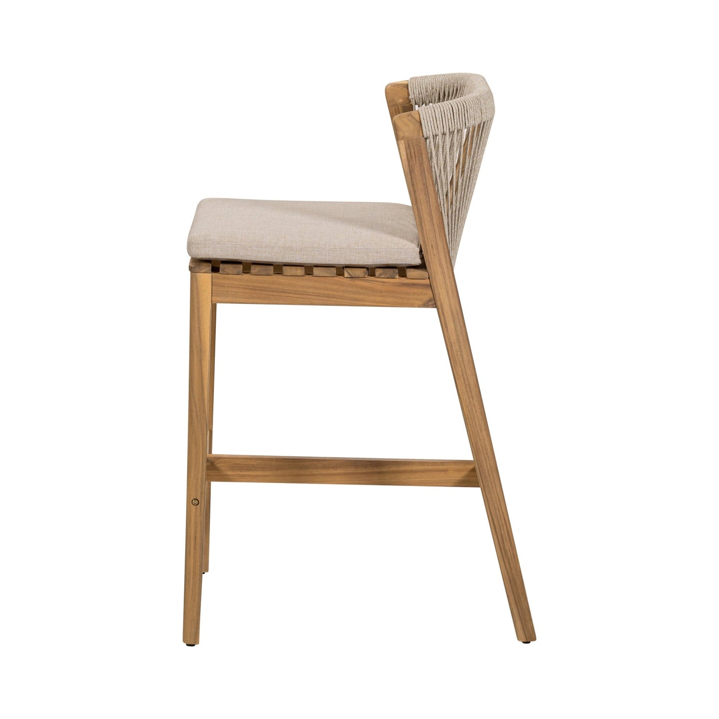 Christopher Knight Home 28" Outdoor Wood Bar Stool with Woven Rope Backrest and Removable Cushion, Beige