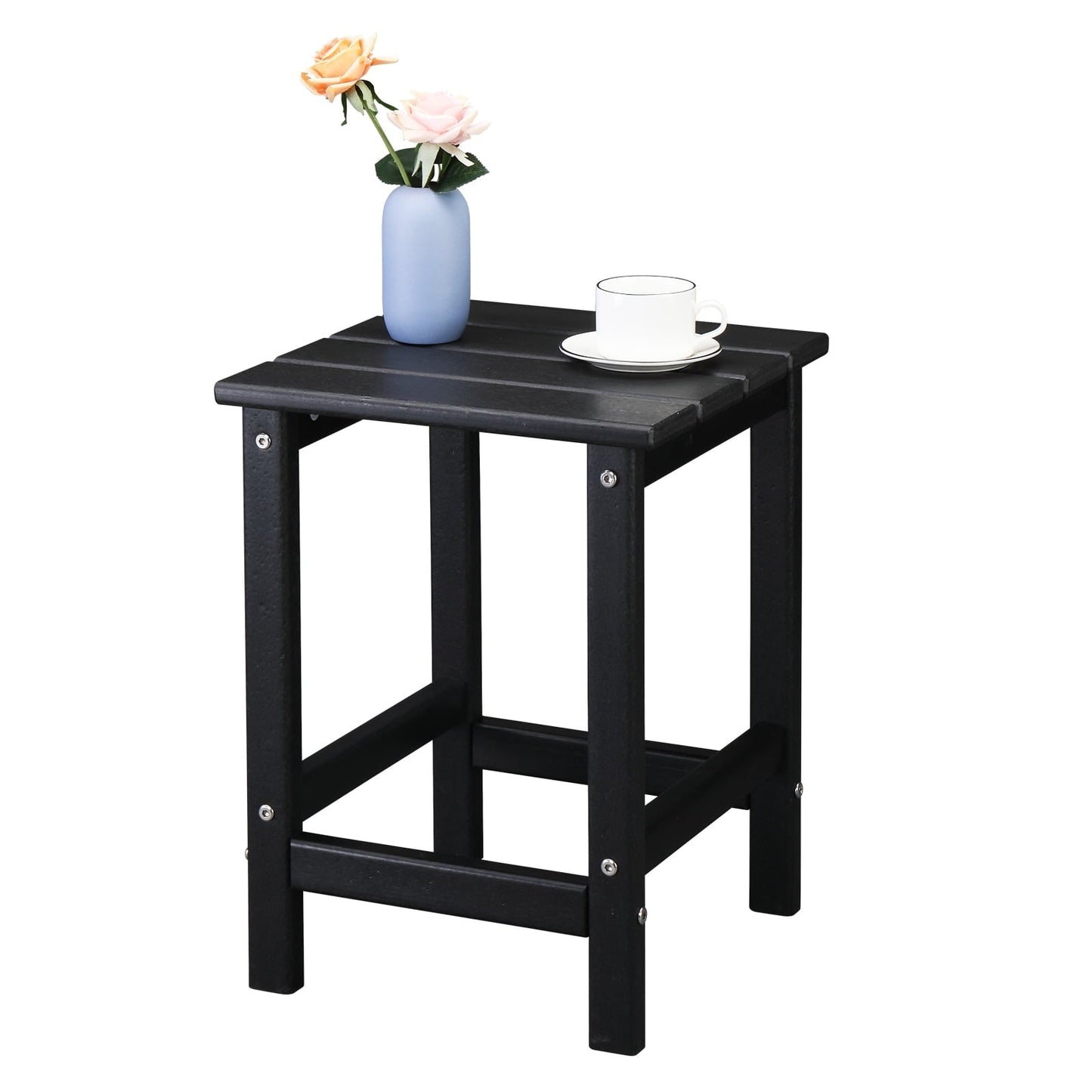Buytoshop Outdoor Patio Square HDPE Side Table,Black