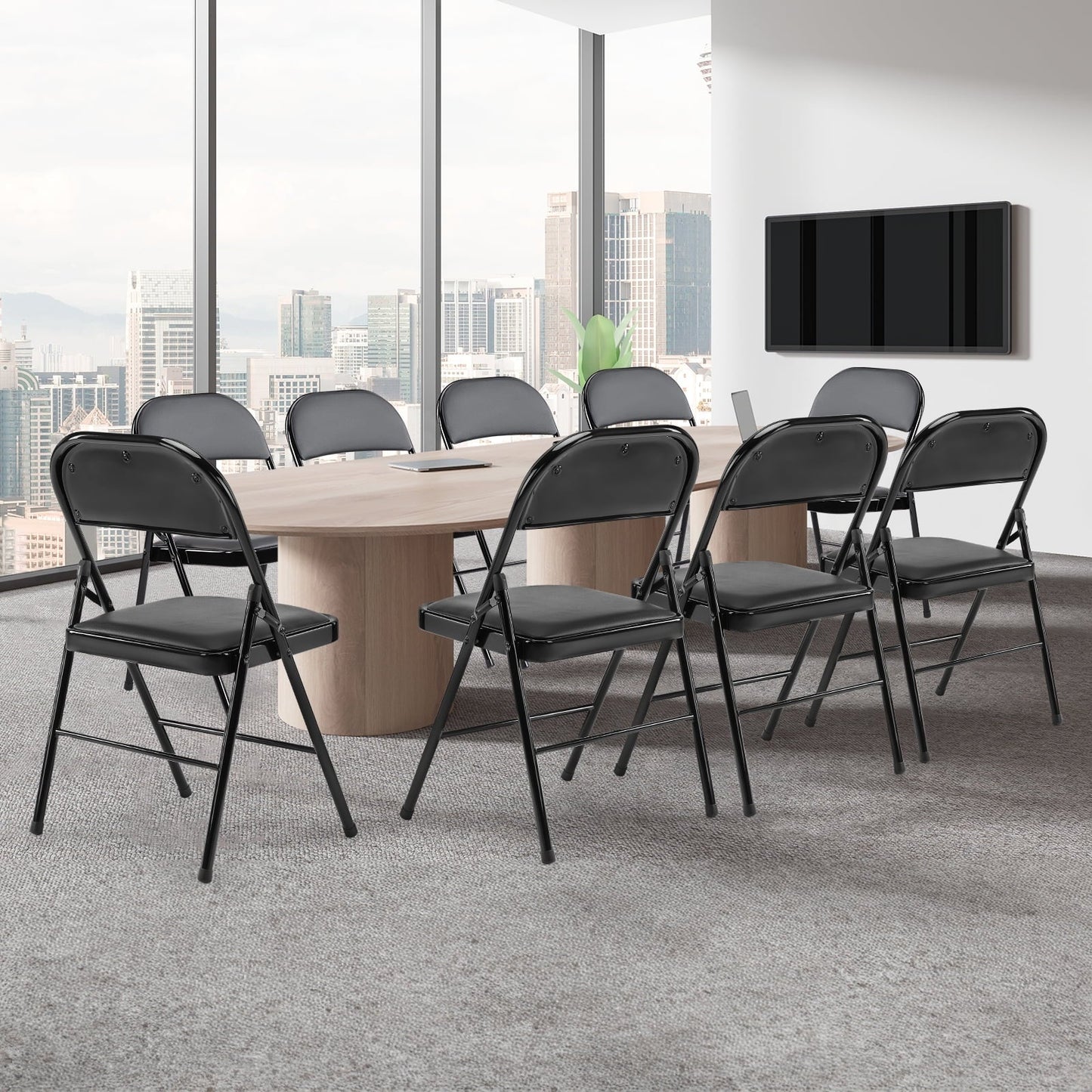 JOINSUN 2 Pack Folding Chairs – Portable, Space-Saving, Sturdy Steel Frame with Comfortable Padded Seat for Indoor/Outdoor Use, Black