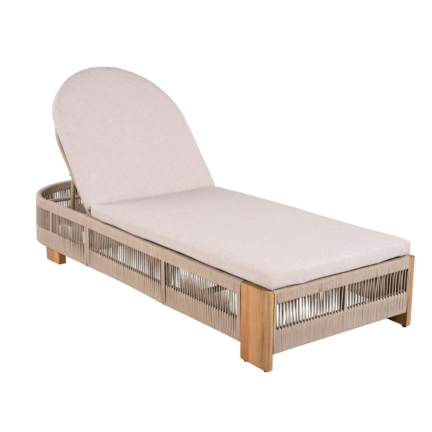 Christopher Knight Home Adjustable Outdoor Wood Chaise Lounge with Cushion, Rope Accent, Beige