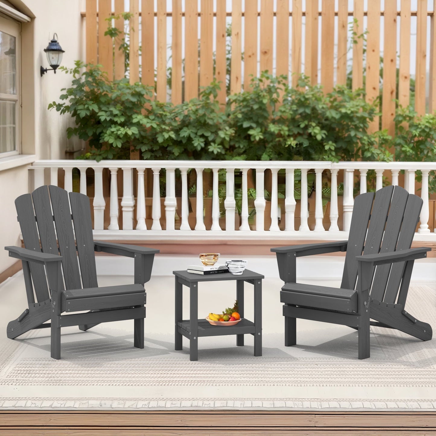 KINGYES 2-Tier Outdoor Side Table, HDPE All Weather Adirondack Small Patio Tables, For Garden Balcony Pool Indoor, Gray