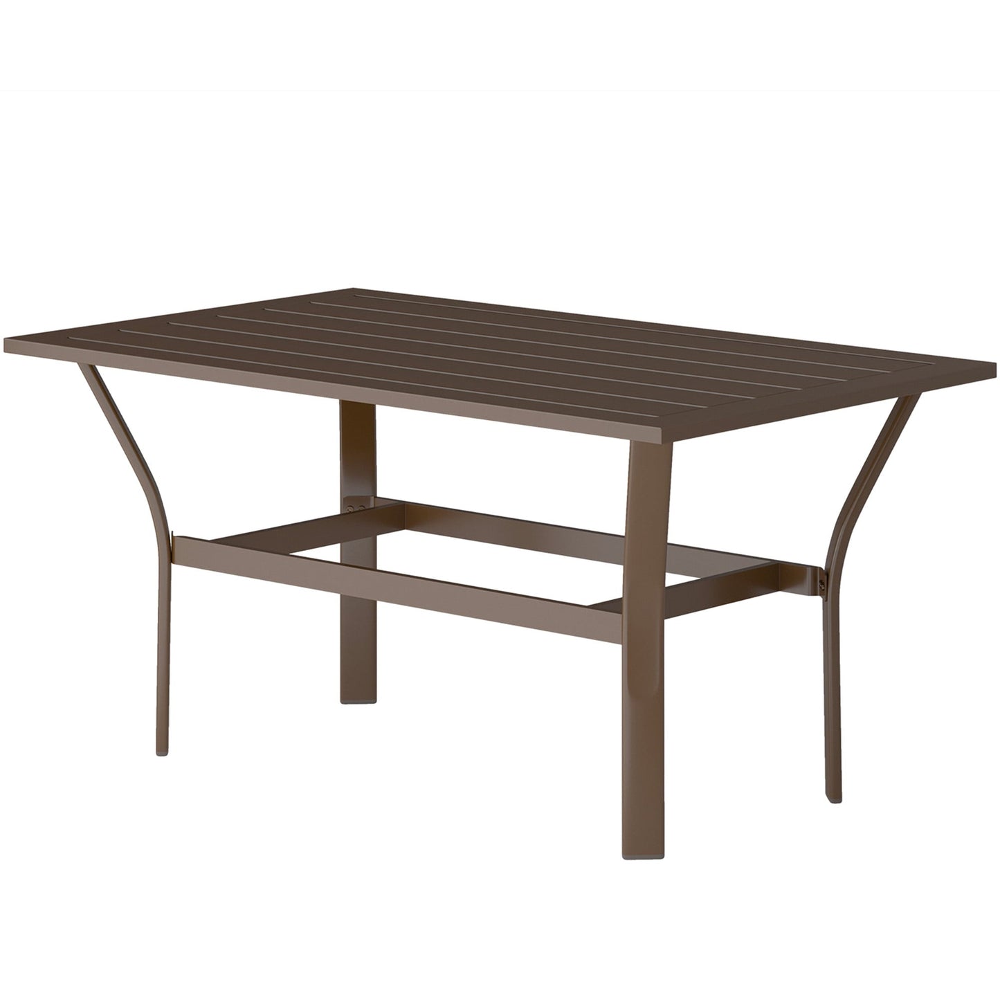 LEIYY Outdoor Coffee Table, All-Weather Rectangle Metal Patio Coffee Table with Slatted Tabletop for Outside, Patio, Garden, Balcony, Backyard,Brown