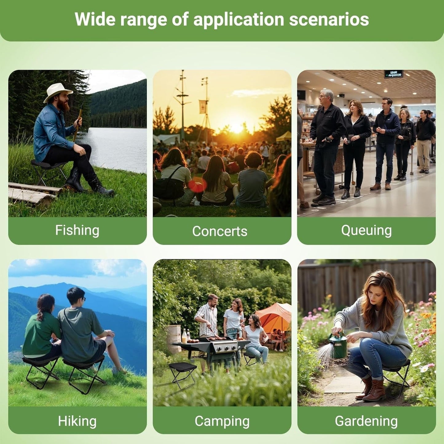 Camping Stool, Portable Folding Stool, Aluminum Ultralight Backpacking Stool Suitable for Fishing, Hiking, BBQ, Outdoor Events (Black)