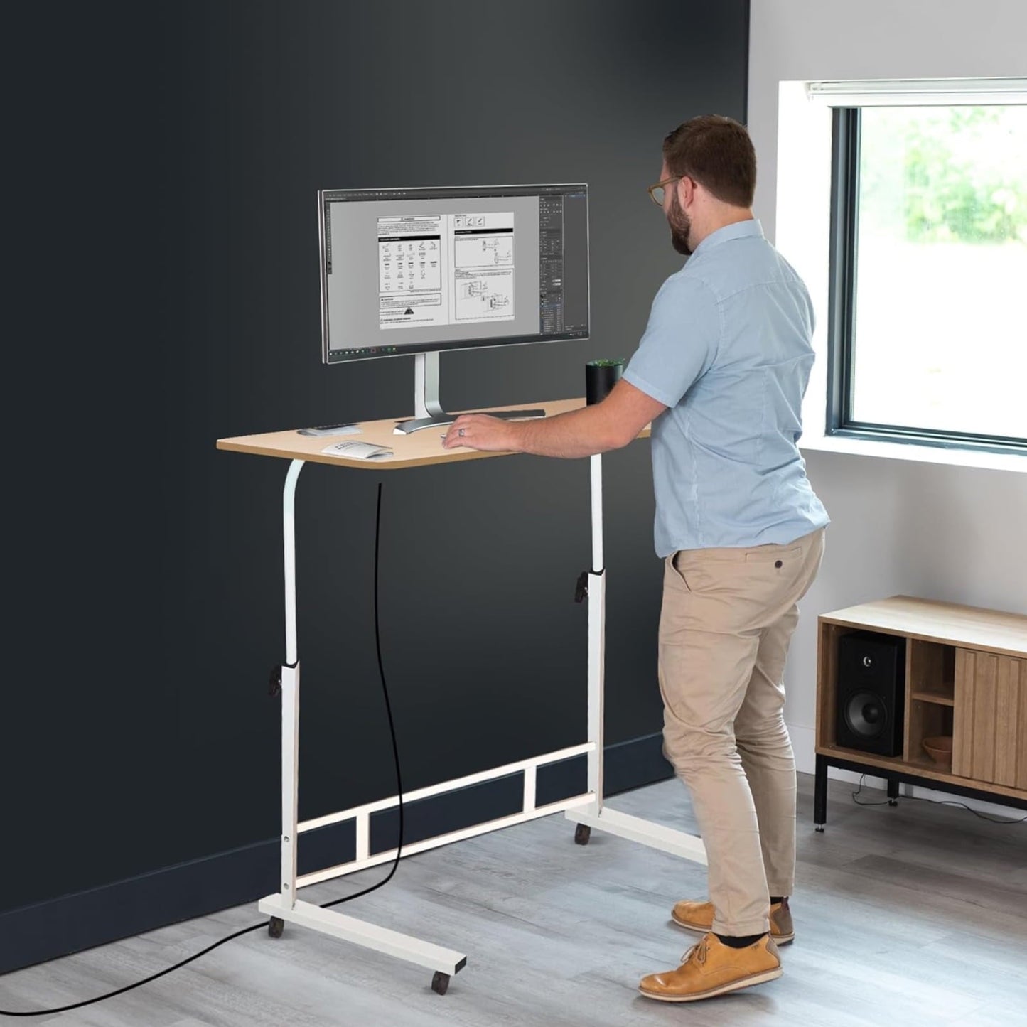 C-Shaped End Table with Wheels,Adjustable Height,Compact Rolling Side Table for Small Spaces,  Multi-Functional Sofa/Laptop/Bedside Table, Mobile Convenience Table, Modern Aesthetic, Sturdy Construc