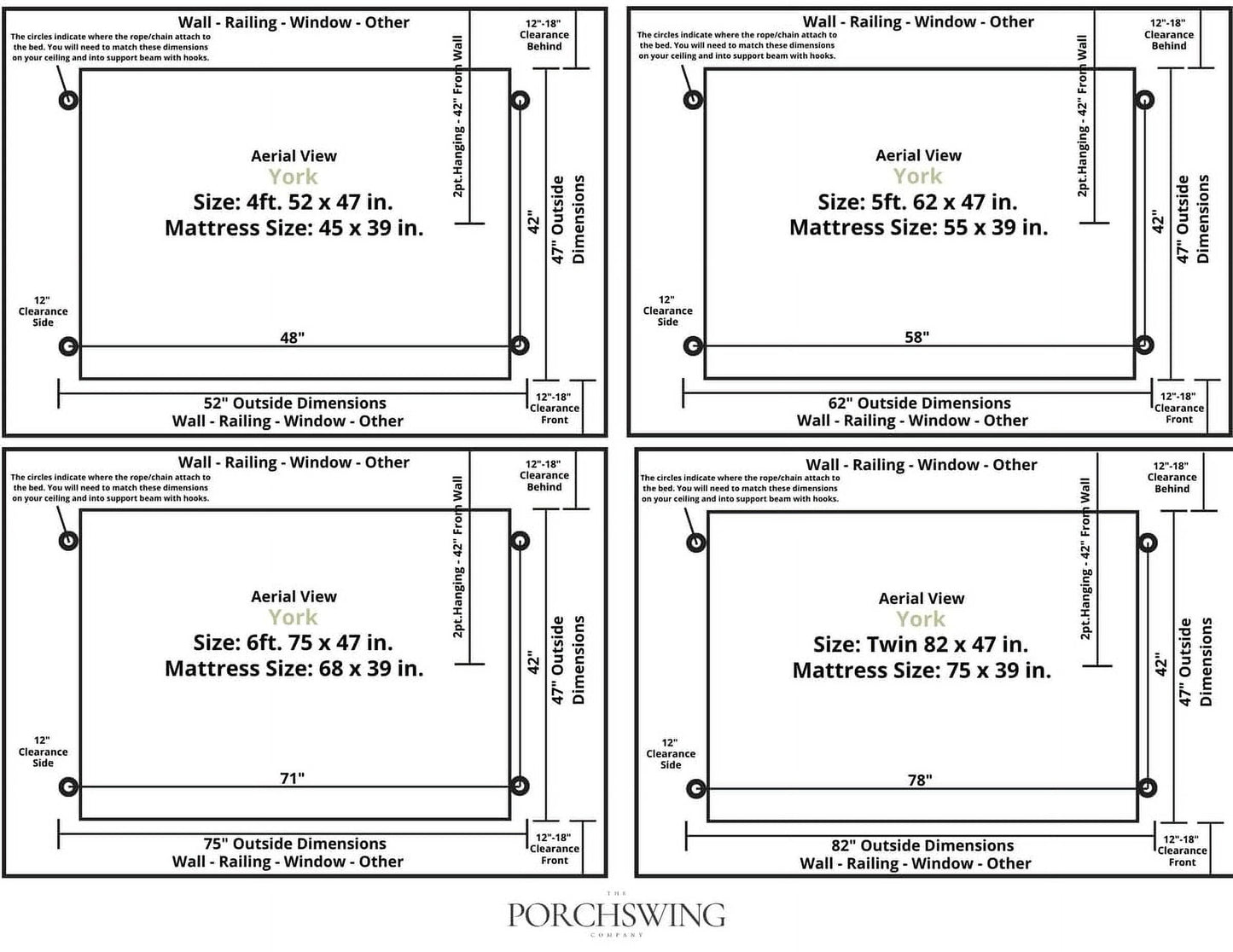 Keystone Amish Co. 6 Foot York Porch Swing Bed, Unfinished
