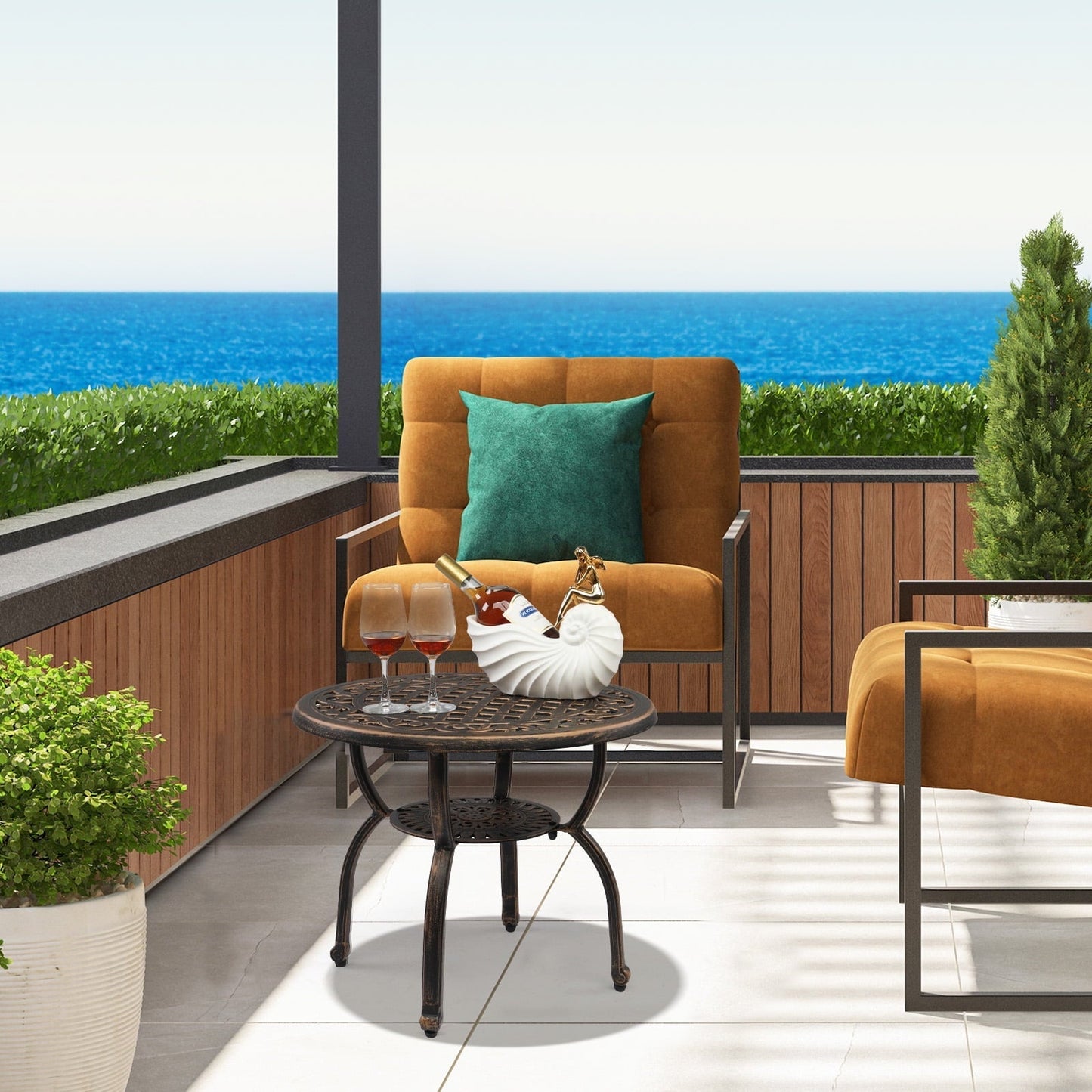 Cast Aluminum Outdoor Round Anti-Rust Side Table - Patio Bistro End Table for Indoor/Outdoor Garden Porch Balcony, Antique Bronze