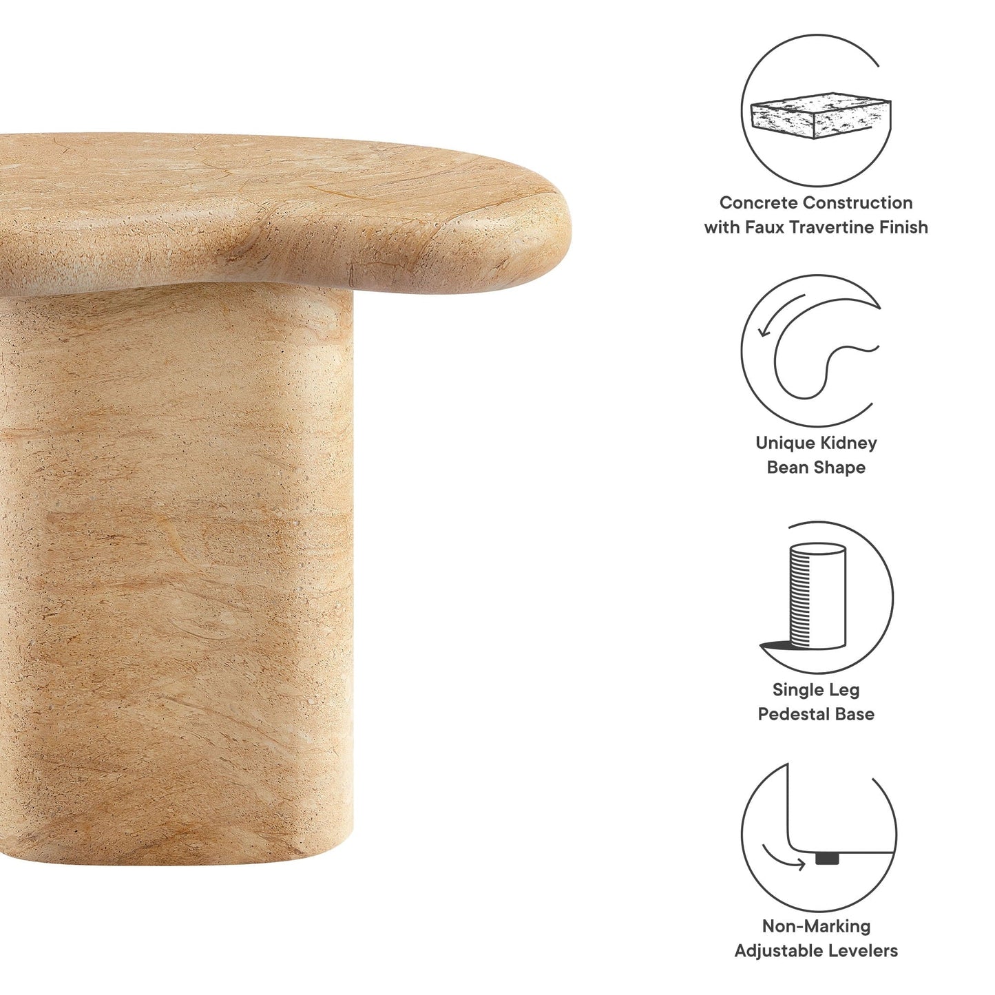 Coffee Side Table, Brown, Faux Stone Concrete, Outdoor Patio Balcony Cafe Bistro Garden Hospitality Restaurant, Modern Contemporary, HB37586