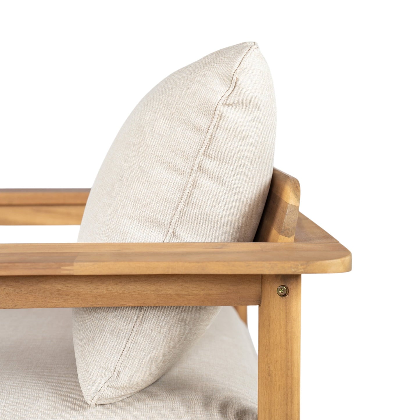 Christopher Knight Home Wood Outdoor Lounge Chair with Wide Backrest and Armrests, Beige Cushion