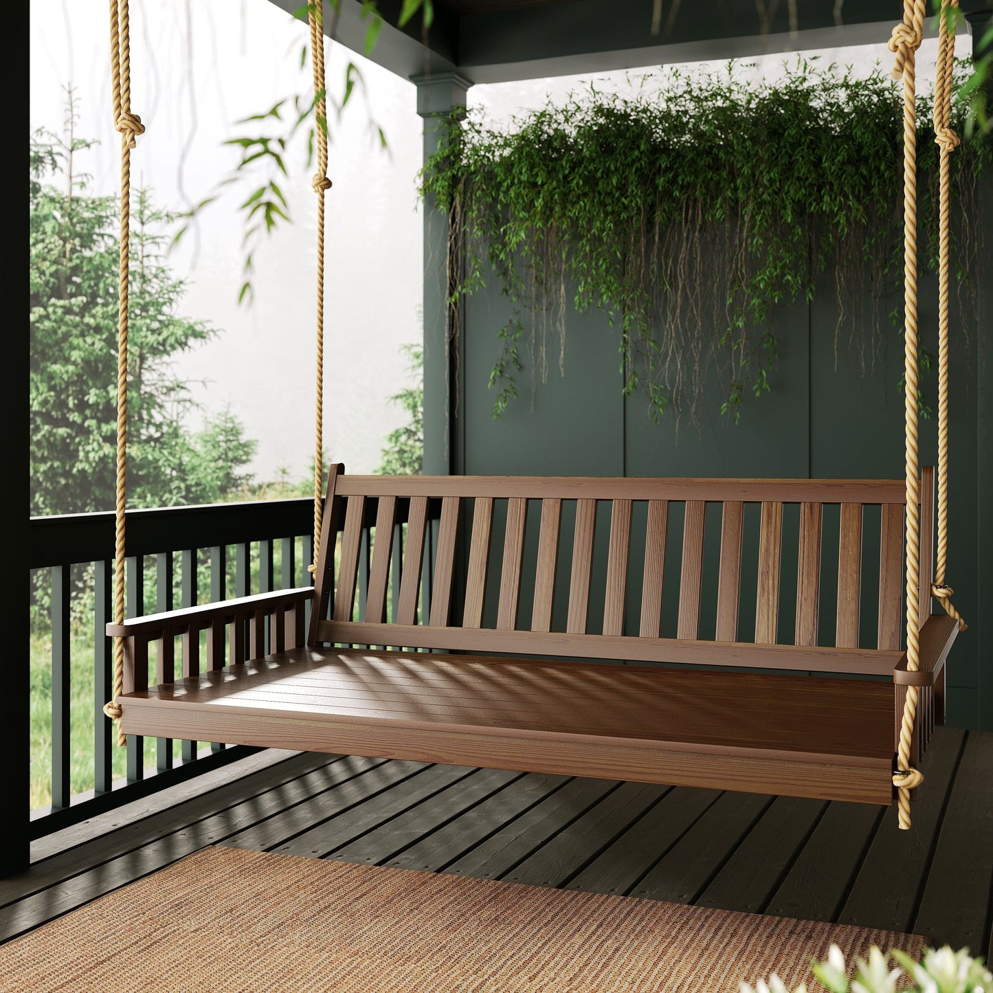 Keystone Amish Co. 4 Foot Franklin Porch Swing Bed with Ropes, Mushroom Stain