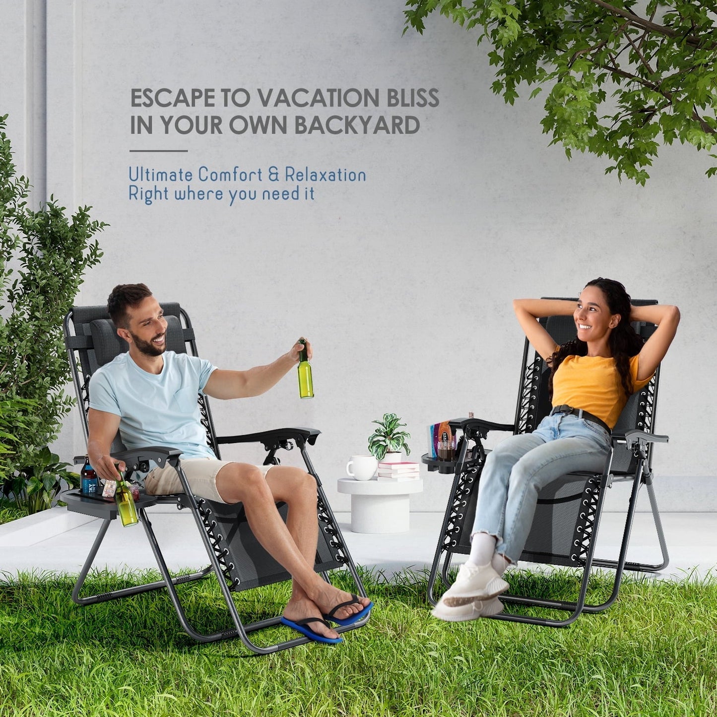 LammaLoe Zero Gravity Chair, Outdoor Lounge Chairs with Cup Holder, Black