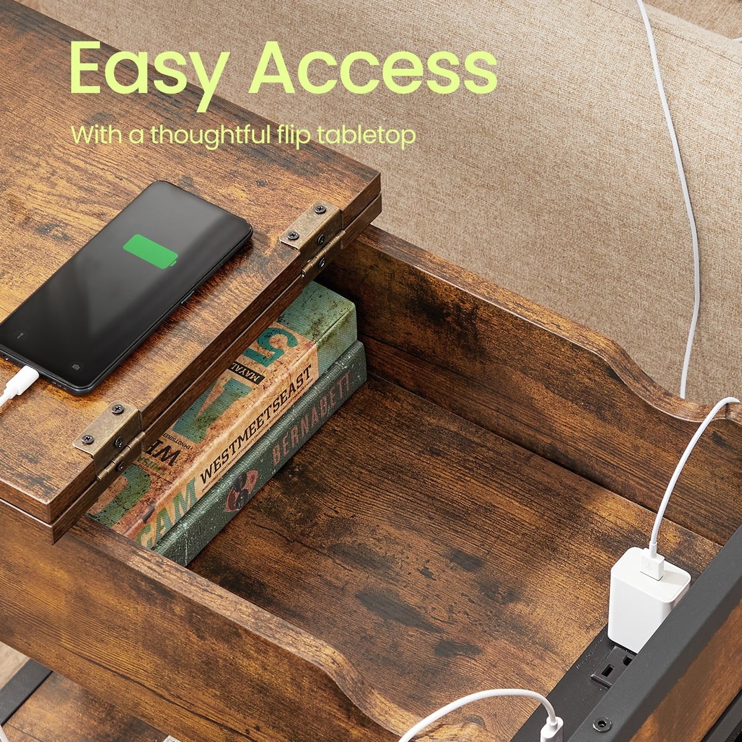 LEDREM 2pcs Side Tables with Storage, Nightstands End Tables for Small Spaces, Rustic Brown