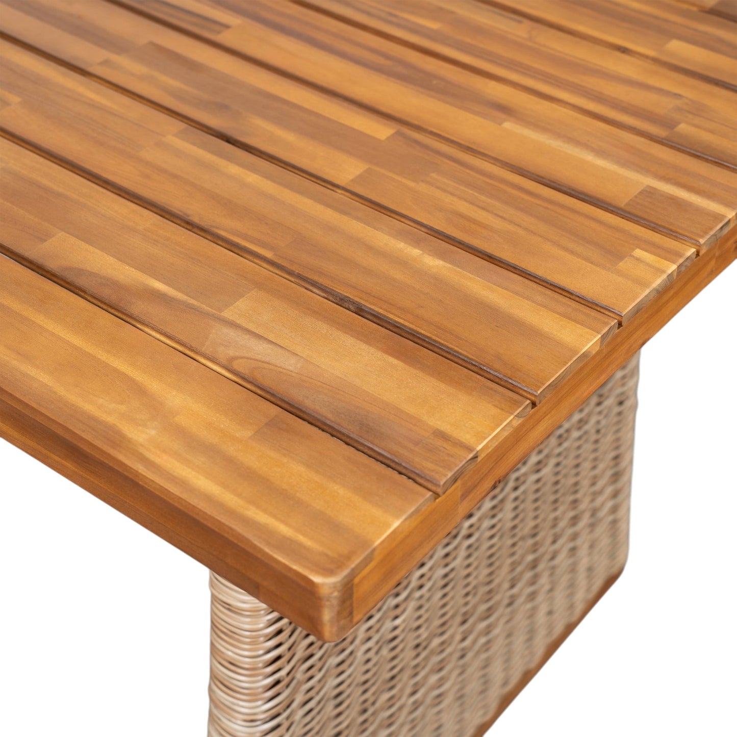 Christopher Knight Home 70" Outdoor Wood Rectangle Dining Table with Slatted Top and Rattan Legs, Brown