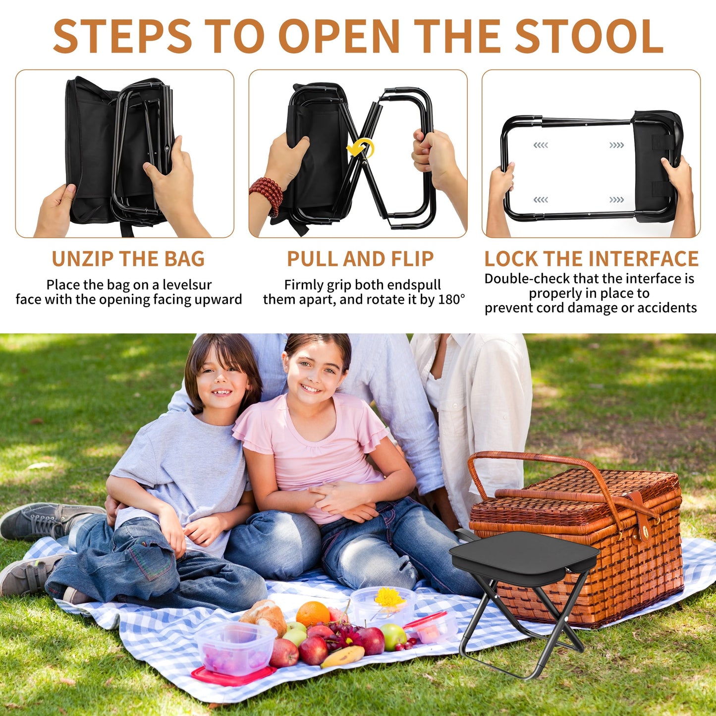 Camping Stool, 11 Inches Portable Folding Stool with Carry Bag, Aluminum Ultralight Collapsible Camp Stool Outdoor Footstool Suitable for Outdoor Gardening and Beach Hiking Fishing (Black)