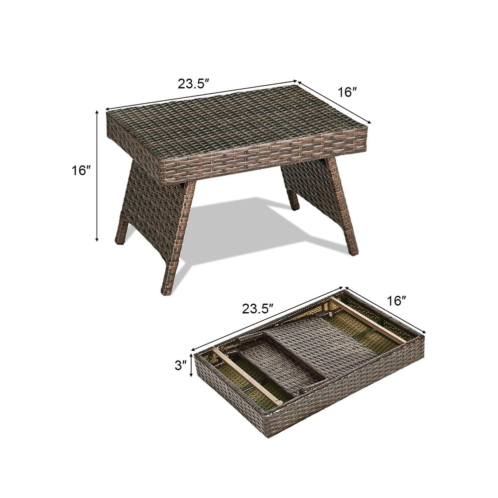 Coffee Table, Patio Side Table Rattan Wicker with Steel Frame and Foot Pads, Outdoor Foldable Portable Side Table for Garden, Poolside, Patio, Balcony, Yard, Lawn