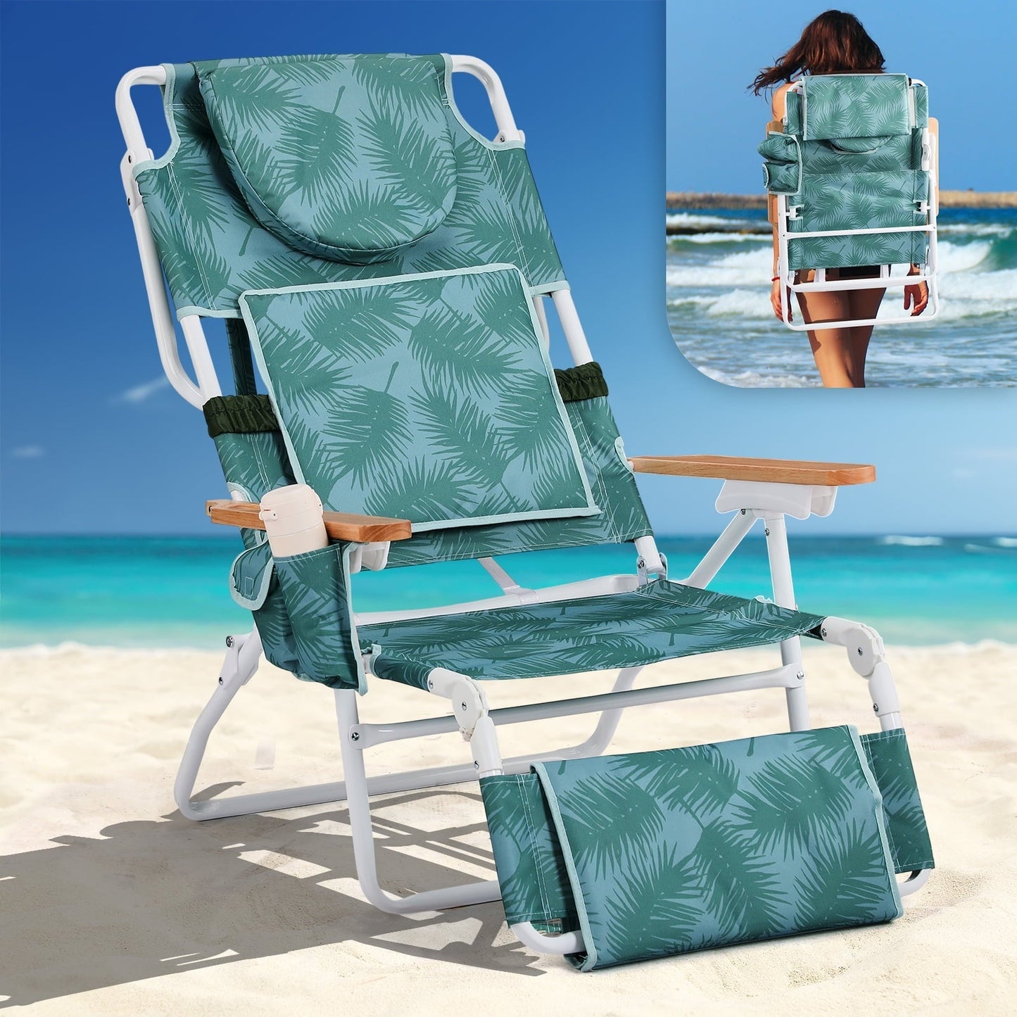 Ktaxon Premium 3-in-1 Outdoor Lounge Chair – Adjustable Recliner with Face Cutout, Footrest, Drink Holder & Carry Bag (Green)