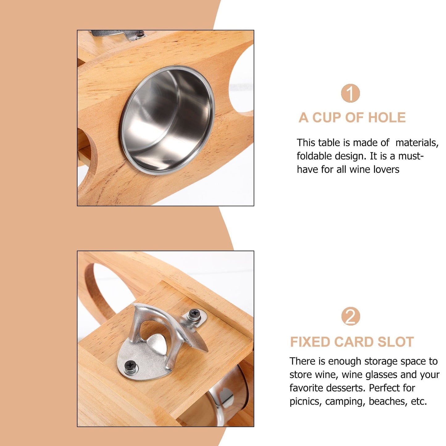 KALLORY 1Pack Folding Table Patio with Wood Material Rectangular Shape Portable for Camping 11.8x12.9x6.7in