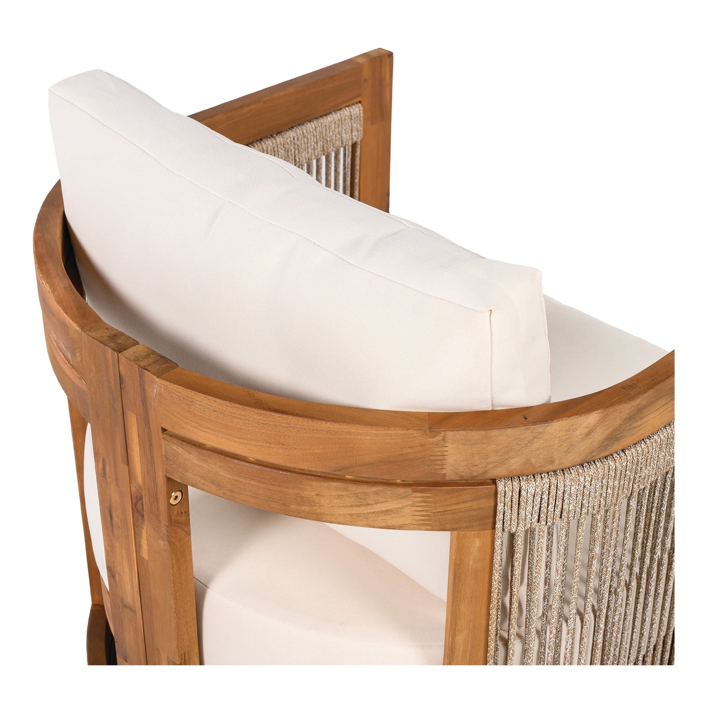 Christopher Knight Home Outdoor Wood Lounge Chair with Woven Rope Accents, Beige Cushion