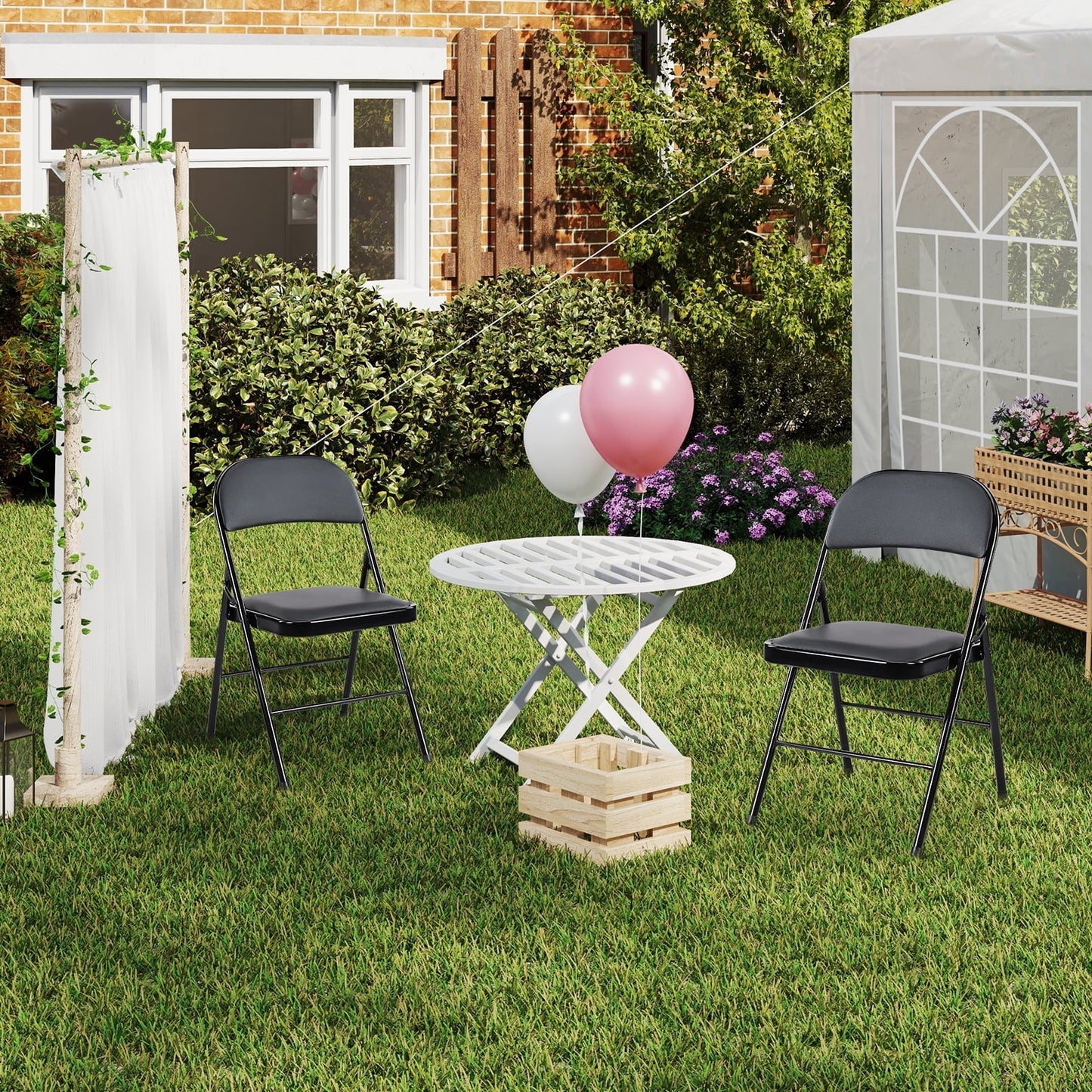 JOINSUN 2 Pack Folding Chairs – Portable, Space-Saving, Sturdy Steel Frame with Comfortable Padded Seat for Indoor/Outdoor Use, Black