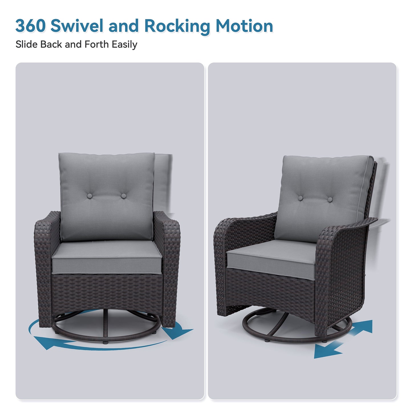 Kullavik Wicker Swivel Rocker Patio Chairs Set of 4,Swivel Rocking Chairs with Thickened Cushions,All-Weather Patio Wicker Chairs for Garden,Deck,Backyard,Grey