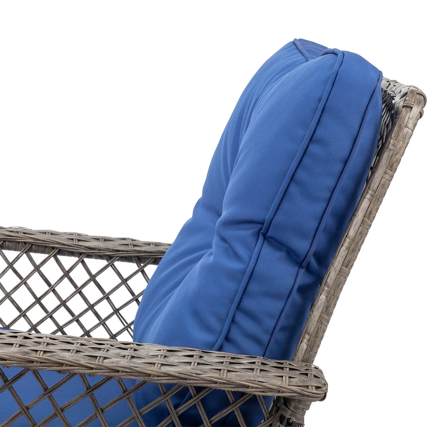 Ktaxon Outdoor Woven Rattan Rocking Chair with Blue Cushion, Large Wicker Patio Furniture, Grey and Blue