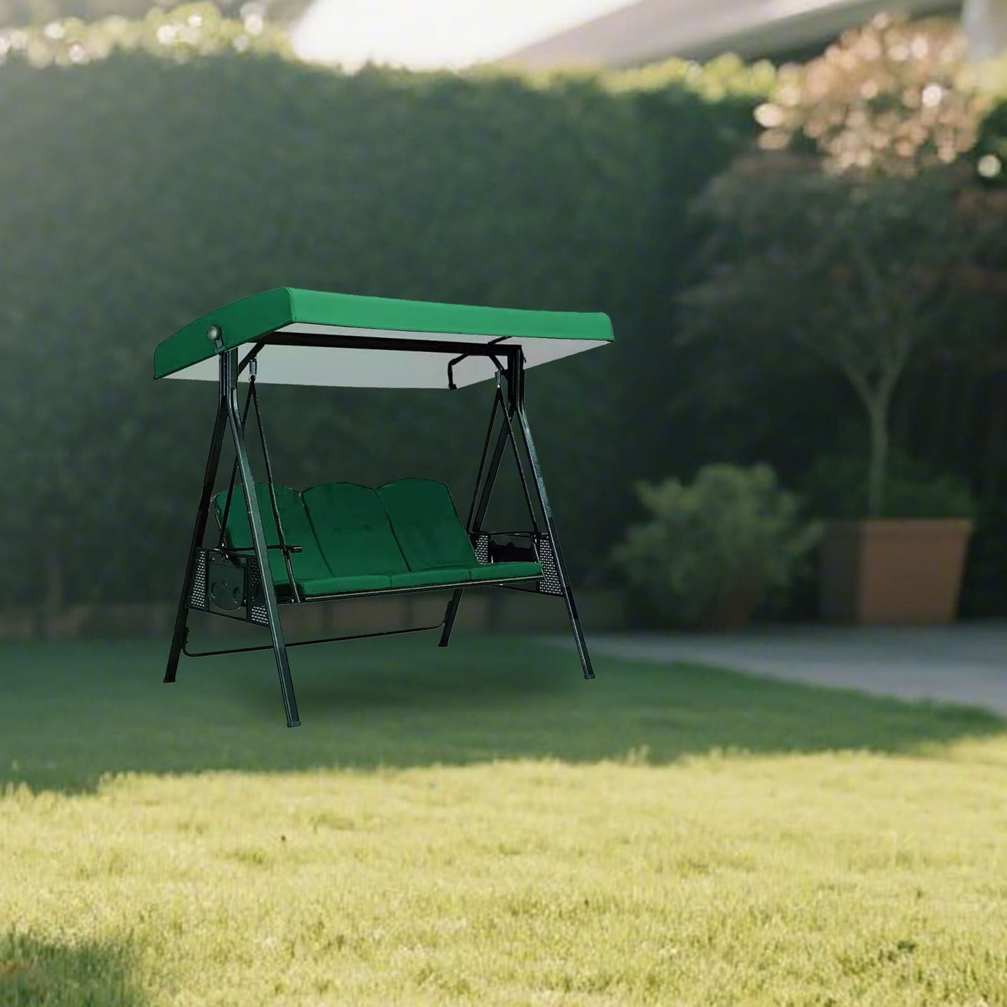 3-Seat Outdoor Patio Porch Swing with Adjustable Tilt Canopy, Cushions and Pillow Included (Excluding iron frame chairs)