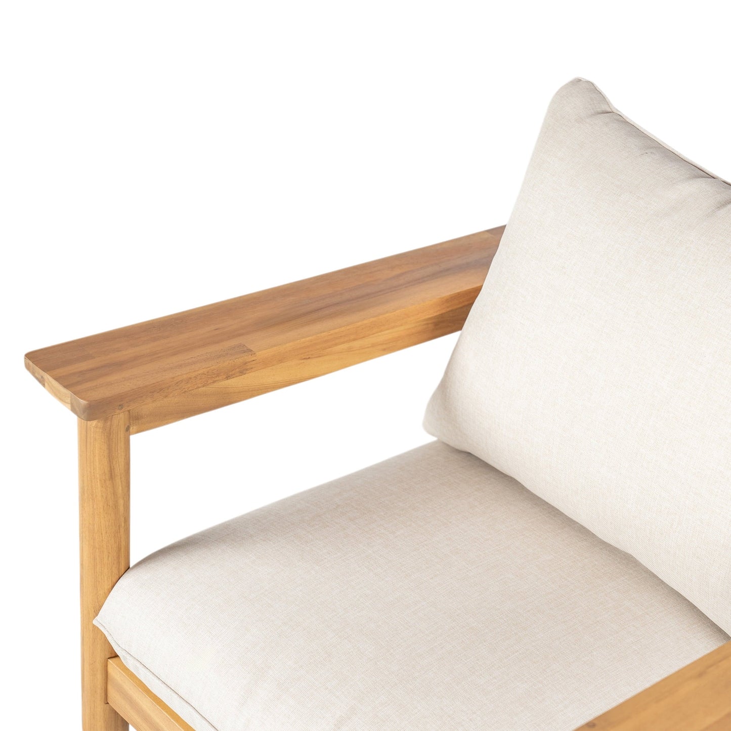 Christopher Knight Home Wood Outdoor Lounge Chair with Wide Backrest and Armrests, Beige Cushion