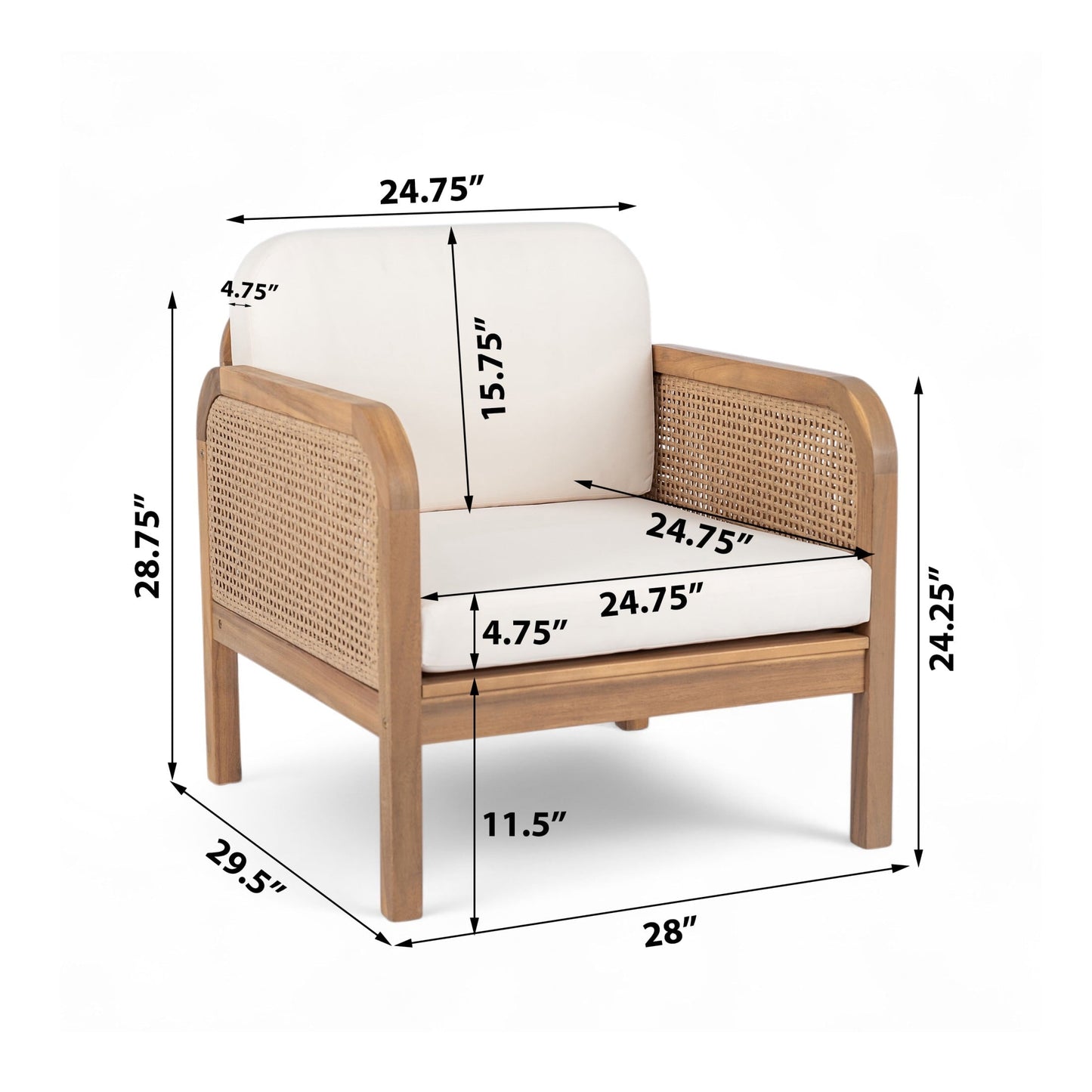 Christopher Knight Home Outdoor Wicker Lounge Chair, Patio Solid Wood Armchair with Cushion, Beige