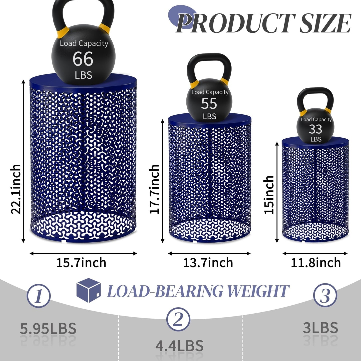 Ktaxon 3 Piece Metal Stacking Side Table Set for Patio Indoor Outdoor Nesting End Tables Clover Design, 12/14/16 Inch， Blue