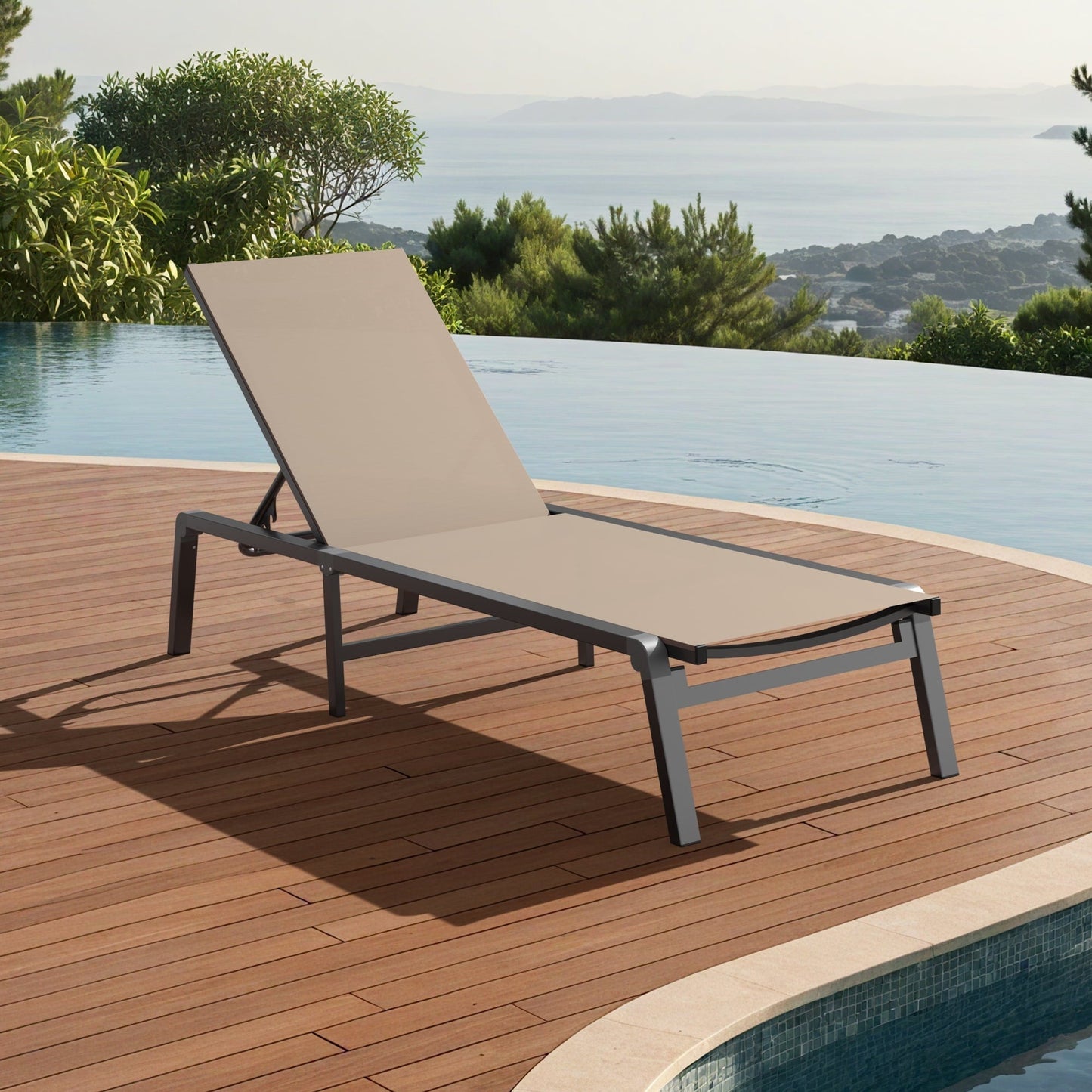 Ciokea Folding Pool Lounge Chair Outdoor 5 Adjustable Backrest Reclining Chair No Assembly Khaki