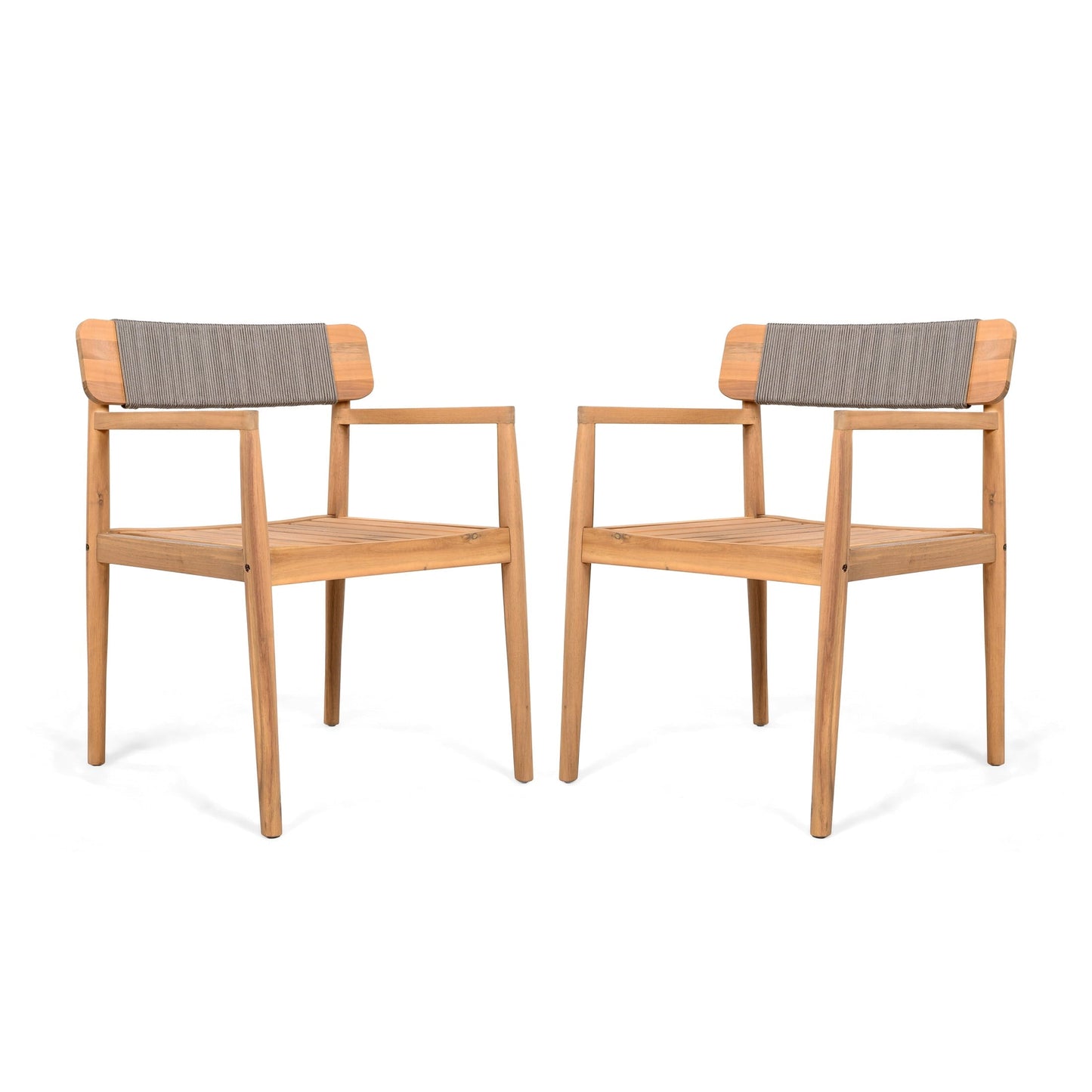 Christopher Knight Home Coastal Wood Outdoor Dining Chair with Rope Weave Backrest, Grey, Set of 2