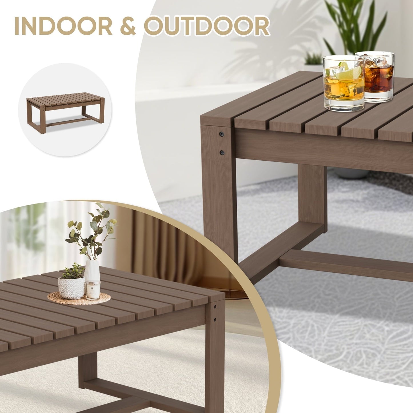 COOS BAY Modern Outdoor Patio Coffee Table, Natural Real Wood Cedar Table, All Weather Outdoor Rectangular Table