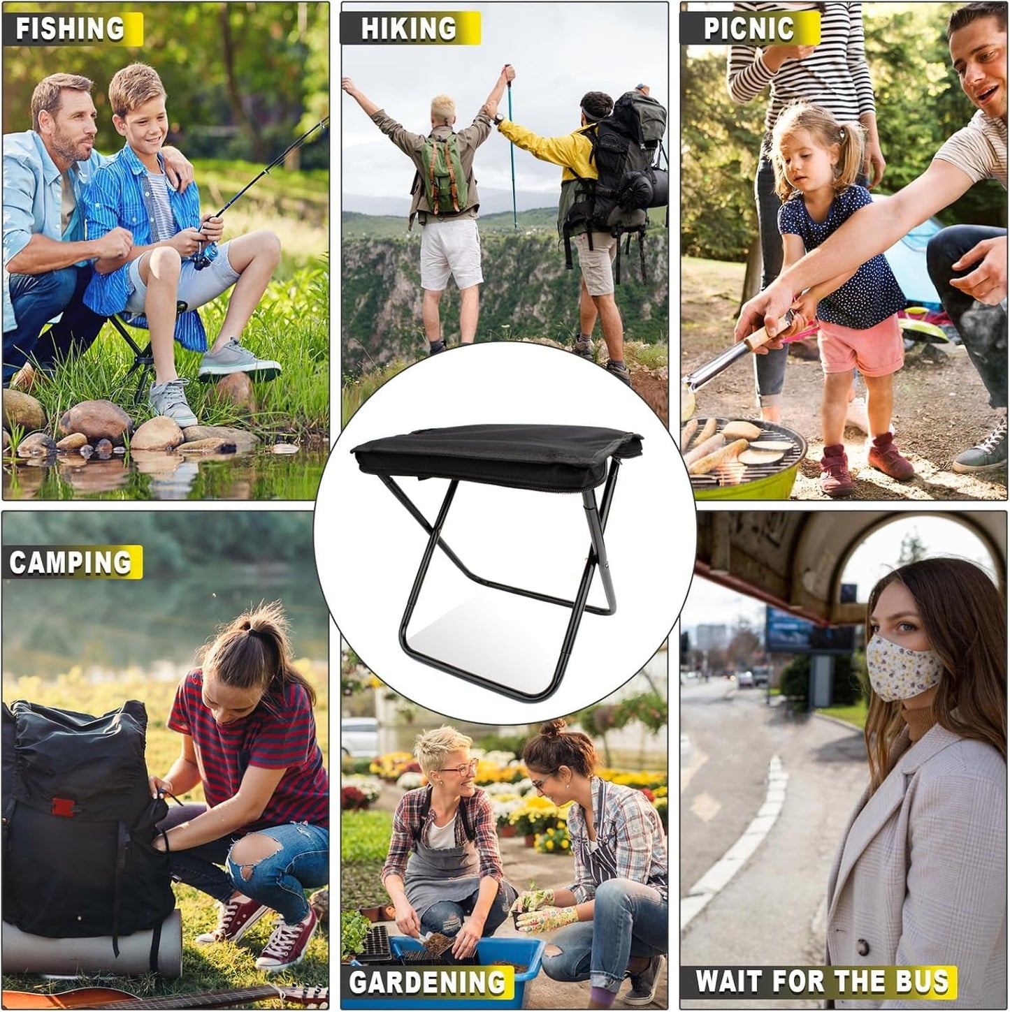 Camping Stool, Portable Folding Stool, Aluminum Ultralight Backpacking Stool Suitable for Fishing, Hiking, BBQ, Outdoor Events (Black)