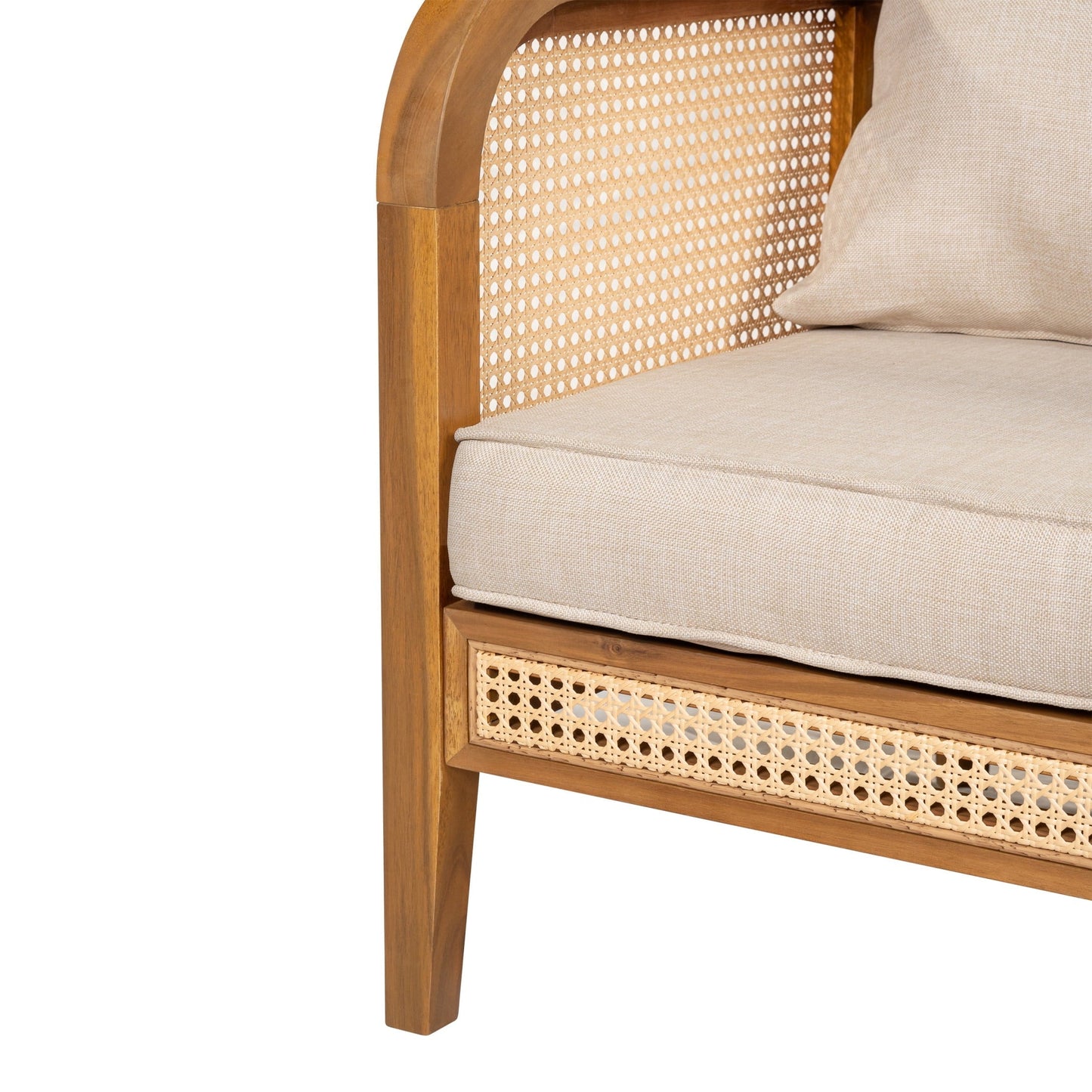 Christopher Knight Home Outdoor Wicker Sofa, Acacia Wood Frame with Cushions, Boho Patio Loveseat, Teak + Beige