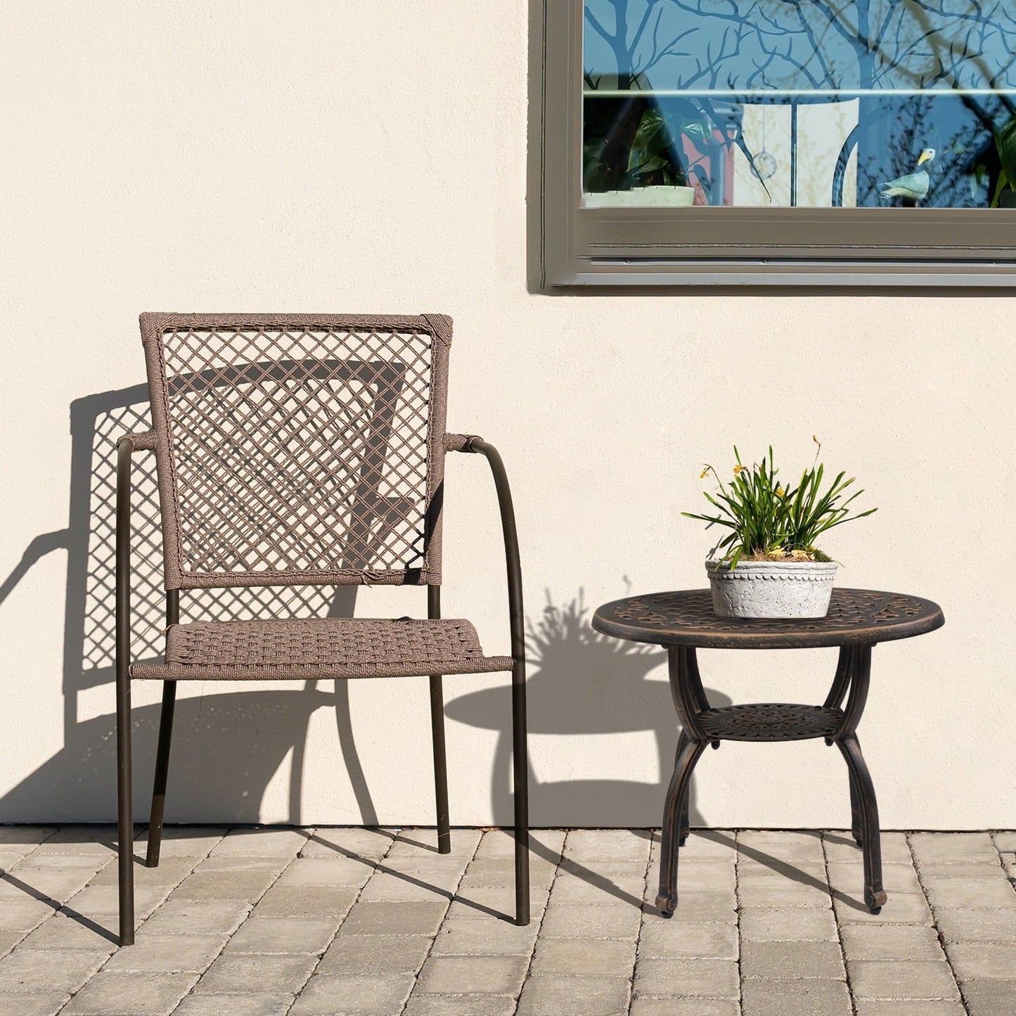 Cast Aluminum Outdoor Round Anti-Rust Side Table - Patio Bistro End Table for Indoor/Outdoor Garden Porch Balcony, Antique Bronze