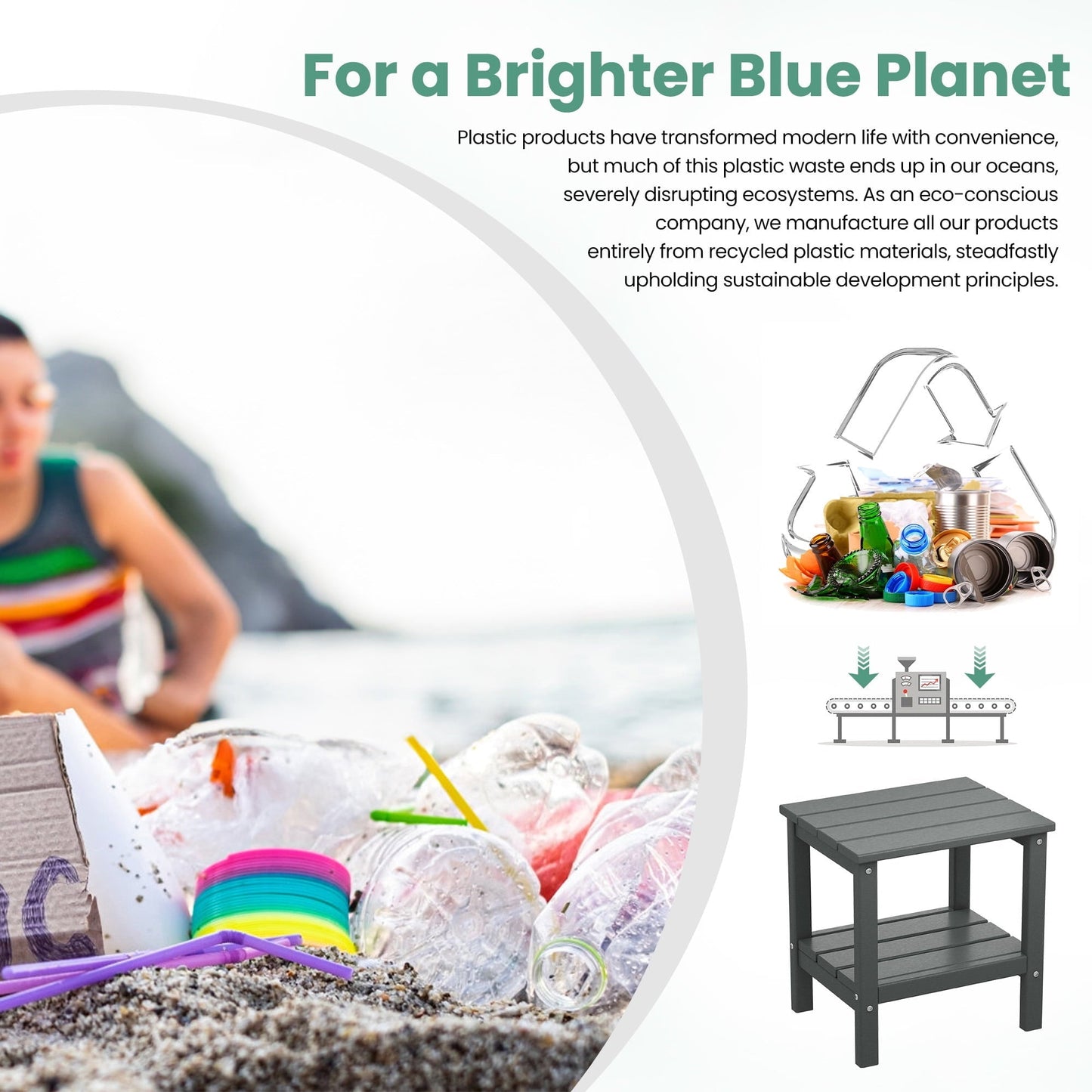 KINGYES 2-Tier Outdoor Side Table, HDPE All Weather Adirondack Small Patio Tables, For Garden Balcony Pool Indoor, Gray