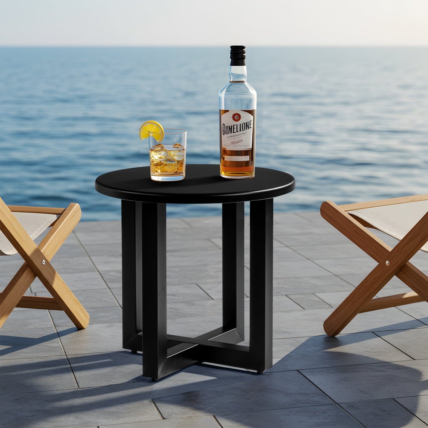 Ktaxon 24" Round Metal Side Table for Outdoor Indoor - Patio Coffee Bistro End Table, Garden Deck, Weather Resistant (Black)