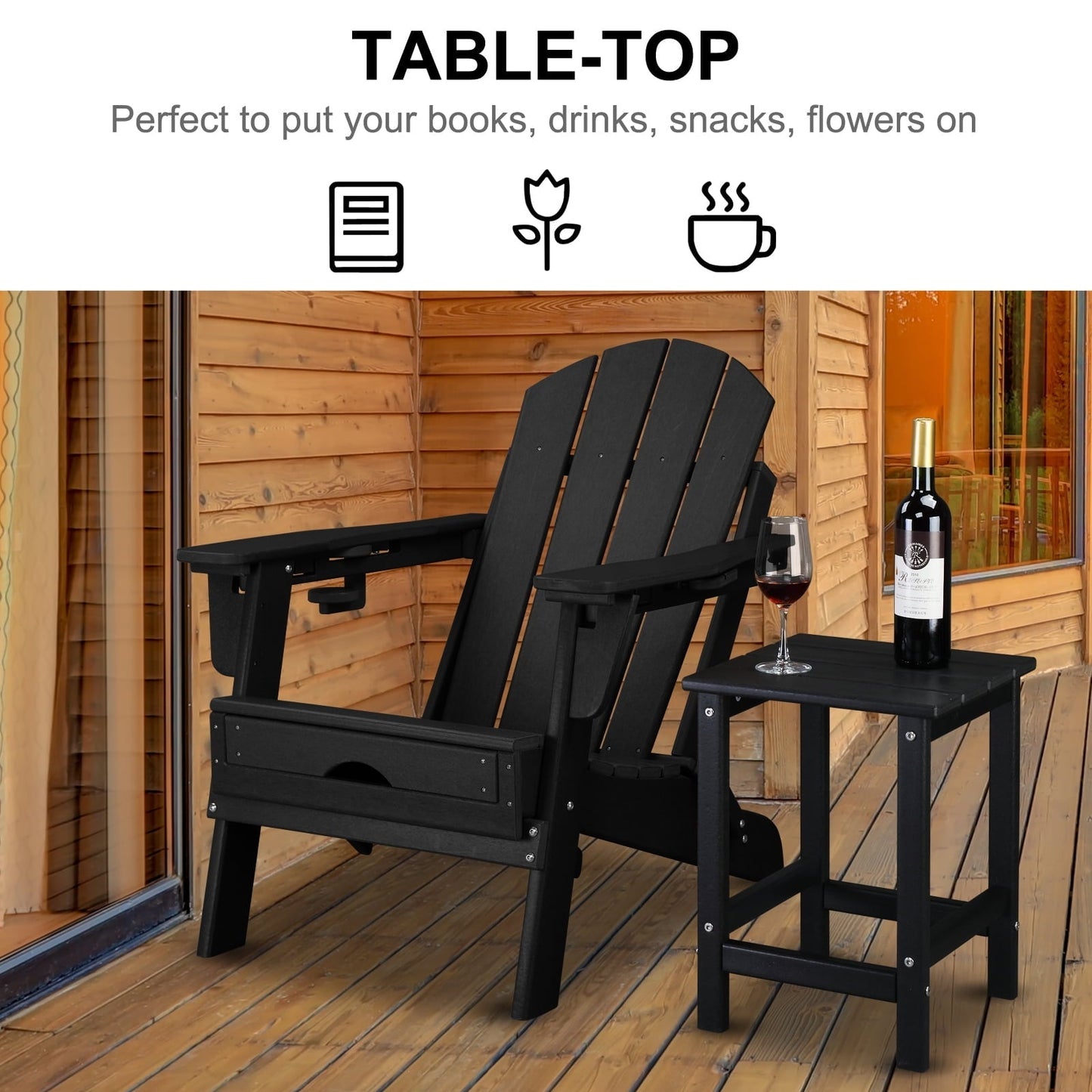Buytoshop Outdoor Patio Square HDPE Side Table,Black