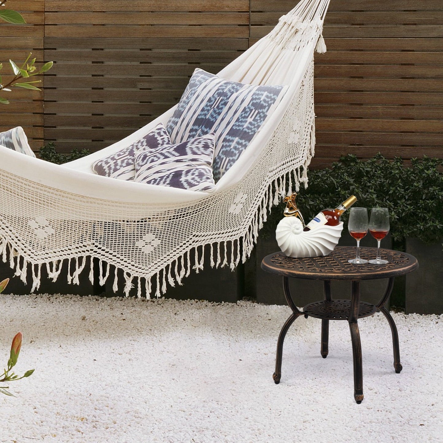 Cast Aluminum Outdoor Round Anti-Rust Side Table - Patio Bistro End Table for Indoor/Outdoor Garden Porch Balcony, Antique Bronze