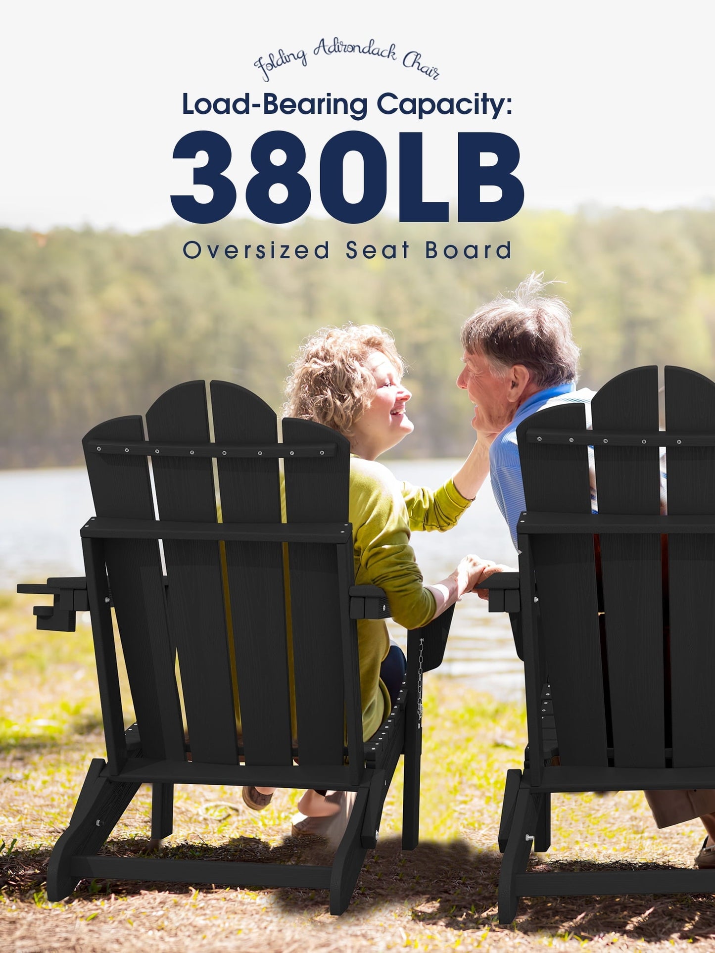 KINGYES Folding Adjustable Backrest Adirondack Chair With Cup Holder, Oversized Weather Resistant HDPE Reclining for Adults, Blue