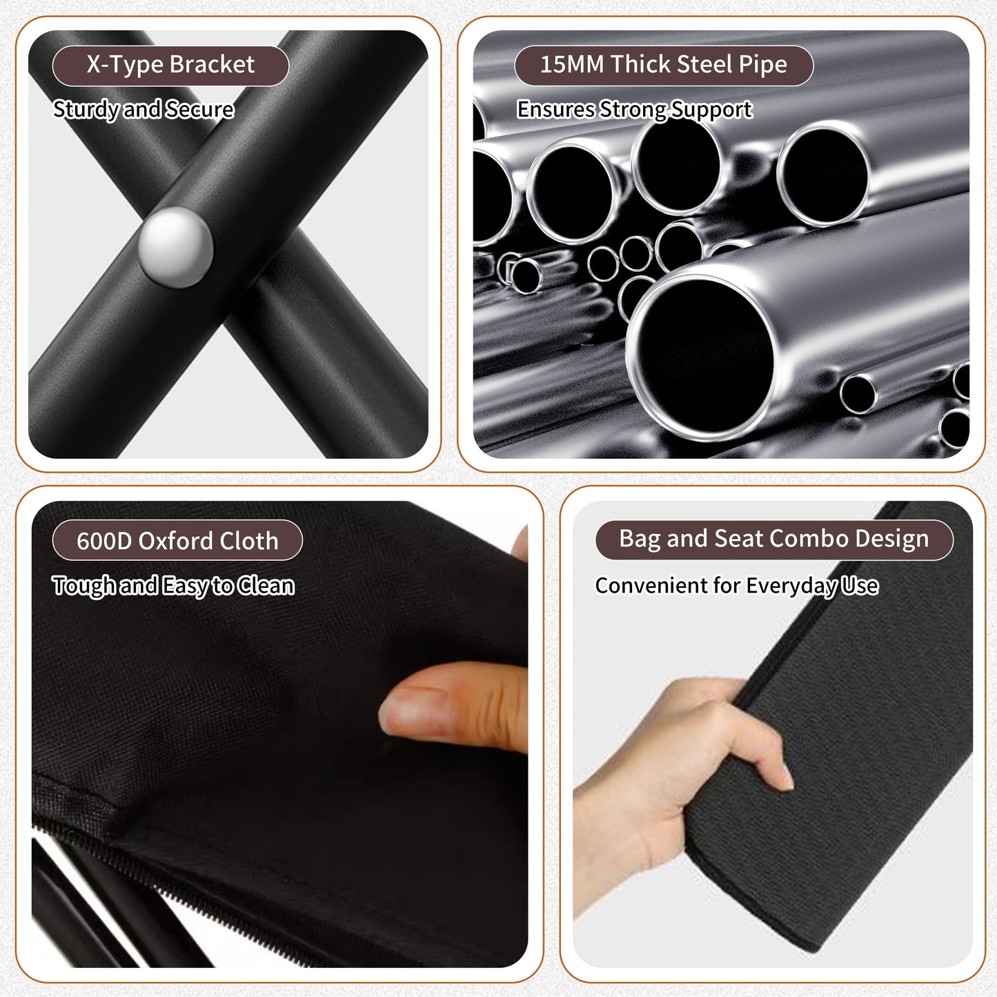 Camping Stool Set of 2, 11 Inch Portable Folding Stool with Carry Bag, Collapsible Ultralight Chair for Adults, Hold Up to 220 LBS, Ideal for Picnic Hiking Fishing, Outdoor Use, Black