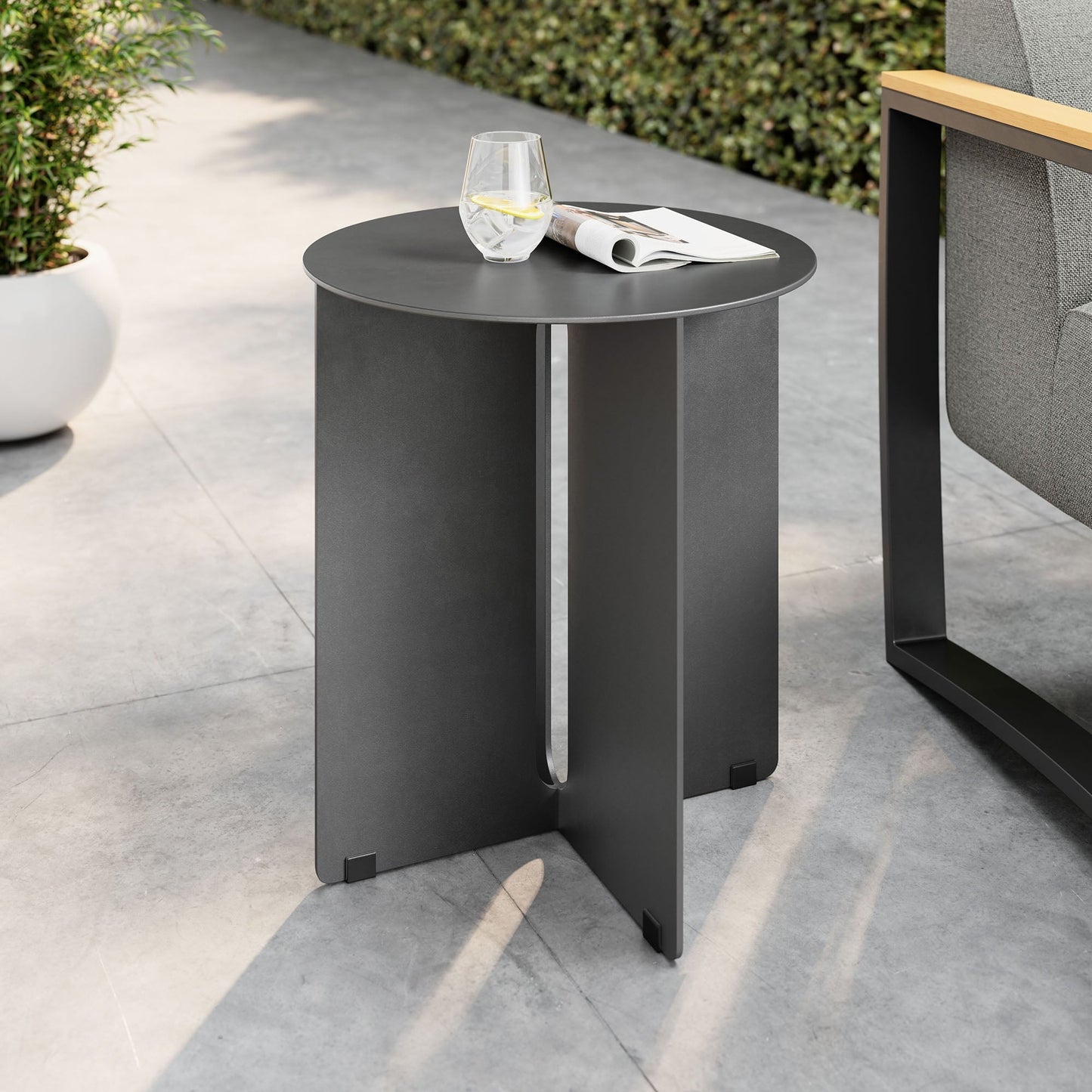 Coffee Side Table, Dark Gray, Aluminum, Outdoor Patio Balcony Cafe Bistro Garden Hospitality Restaurant, Modern Contemporary, HB37276
