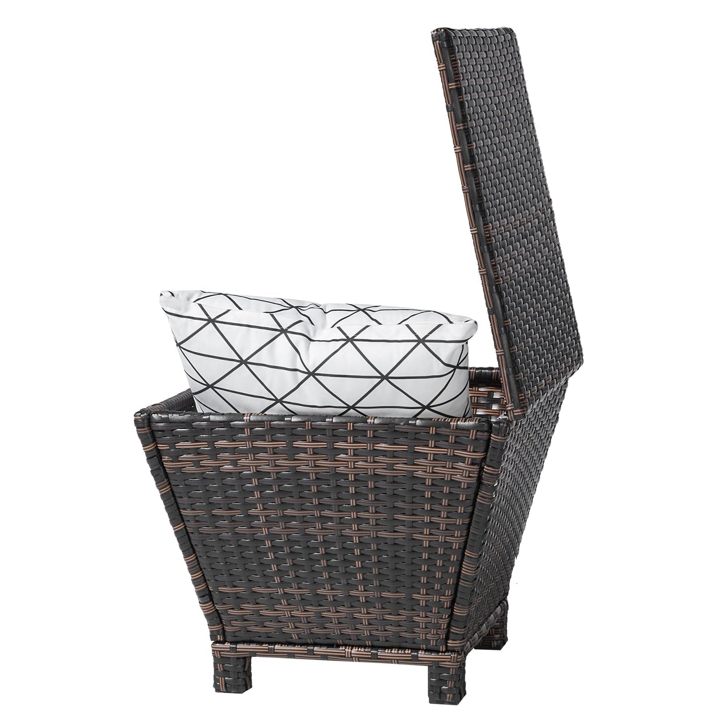 Buytoshop Outdoor PE Wicker Side Table with Storage, Small Patio Storage Bin Container for Hose Cushion Towel, Brown