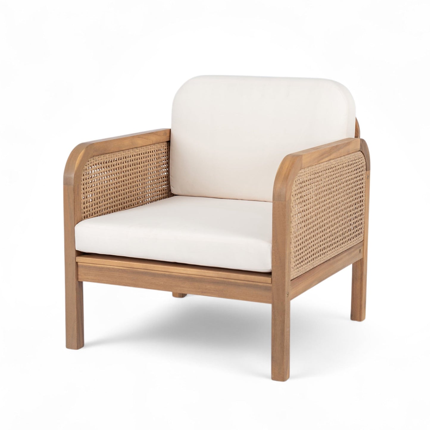 Christopher Knight Home Outdoor Wicker Lounge Chair, Patio Solid Wood Armchair with Cushion, Beige