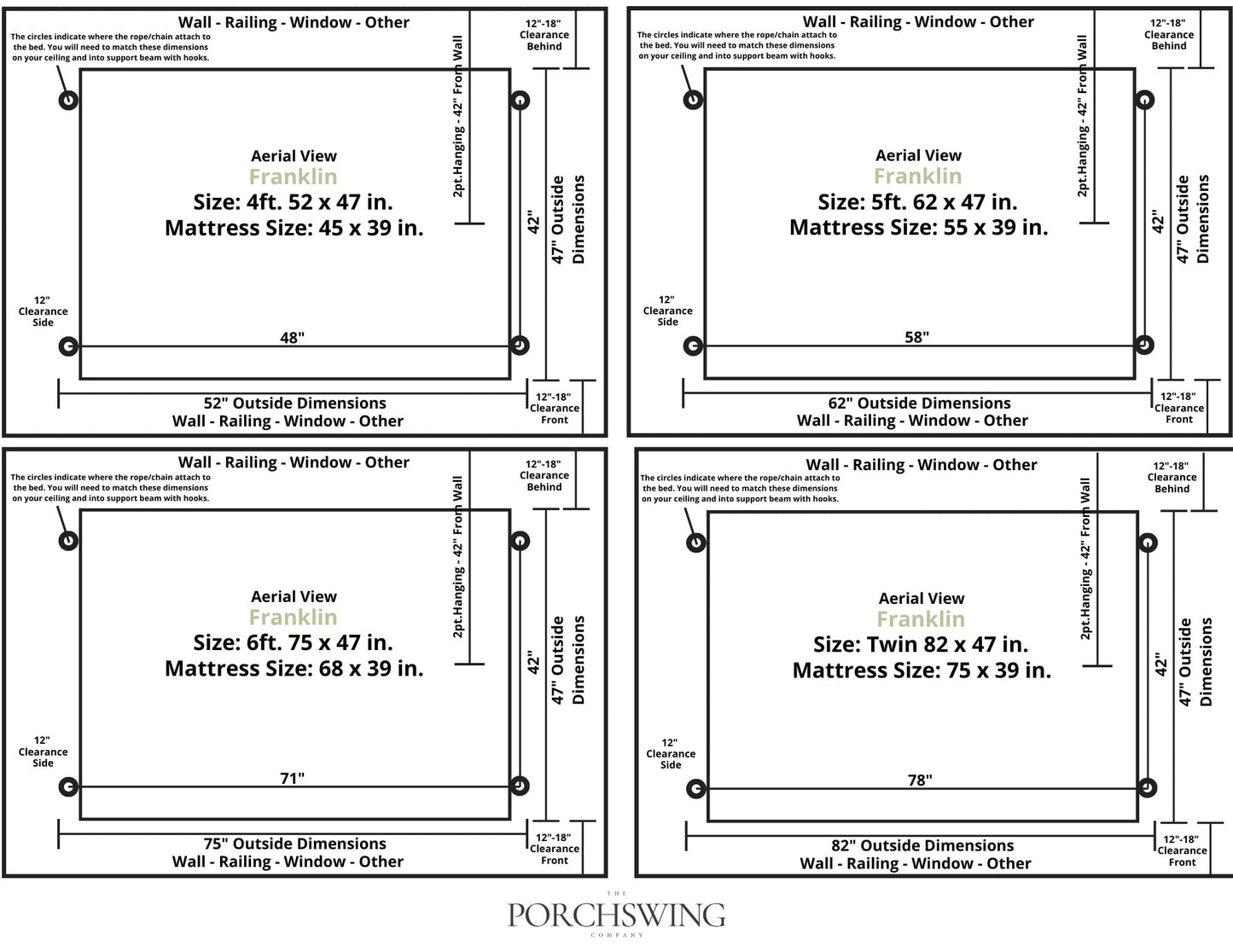 Keystone Amish Co. 4 Foot Franklin Porch Swing Bed with Ropes, Mushroom Stain