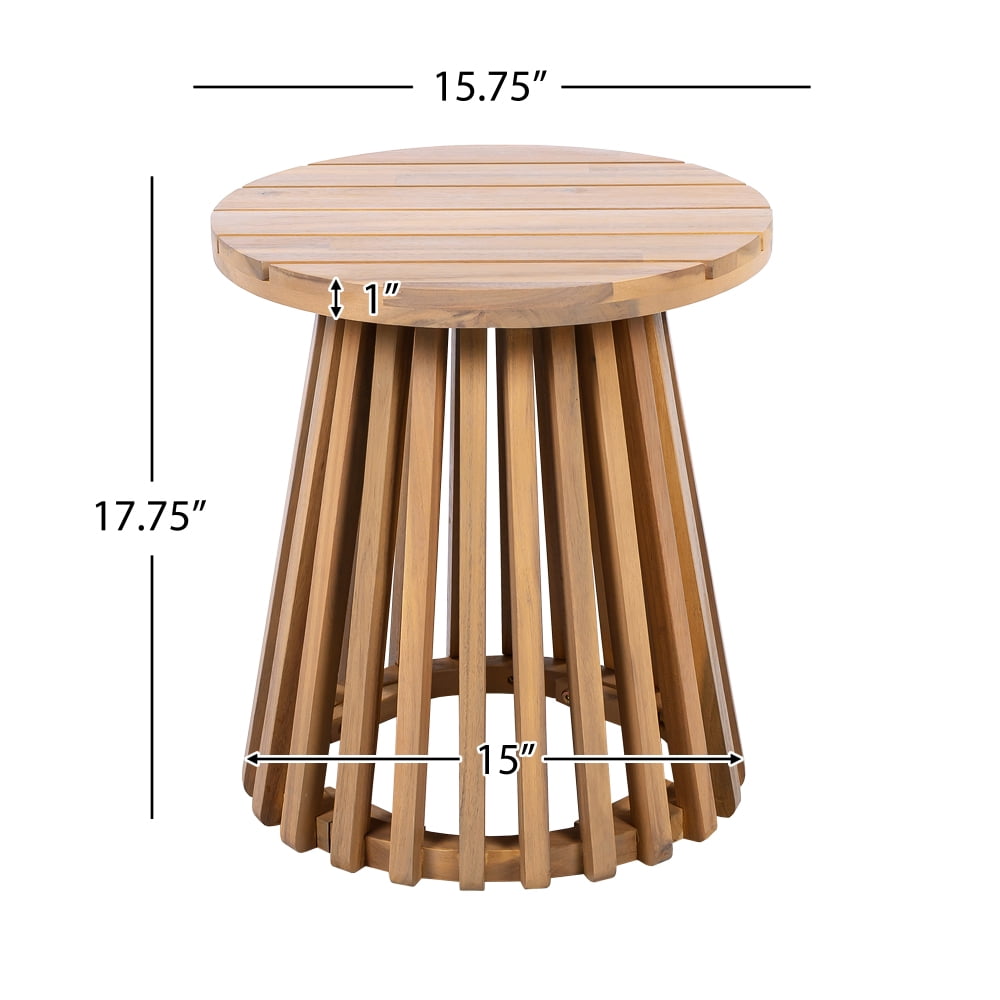 JHSLAJ Outdoor Acacia Wood Patio Side Table, Round Coffee Table for Backyard, Lawn, Balcony,Light Teak