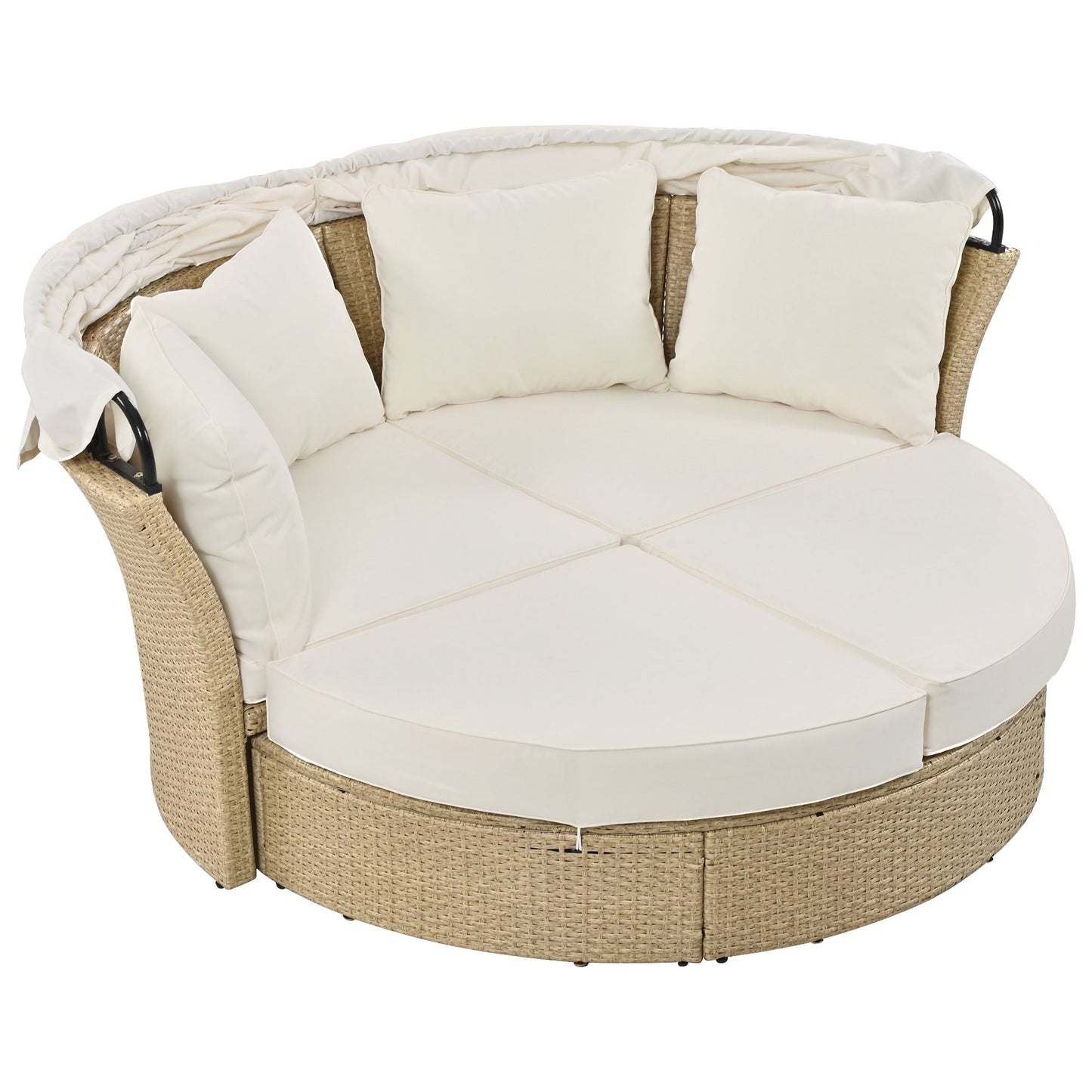 Convertible Outdoor Patio Daybed with Retractable Canopy and Cushions, Rattan Wicker Loveseat Sofa